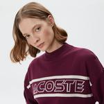 Kadın Regular Fit Dik Yaka Baskılı Bordo Kazak