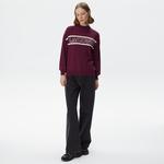 Kadın Regular Fit Dik Yaka Baskılı Bordo Kazak