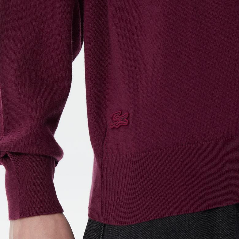 Kadın Regular Fit Dik Yaka Baskılı Bordo Kazak