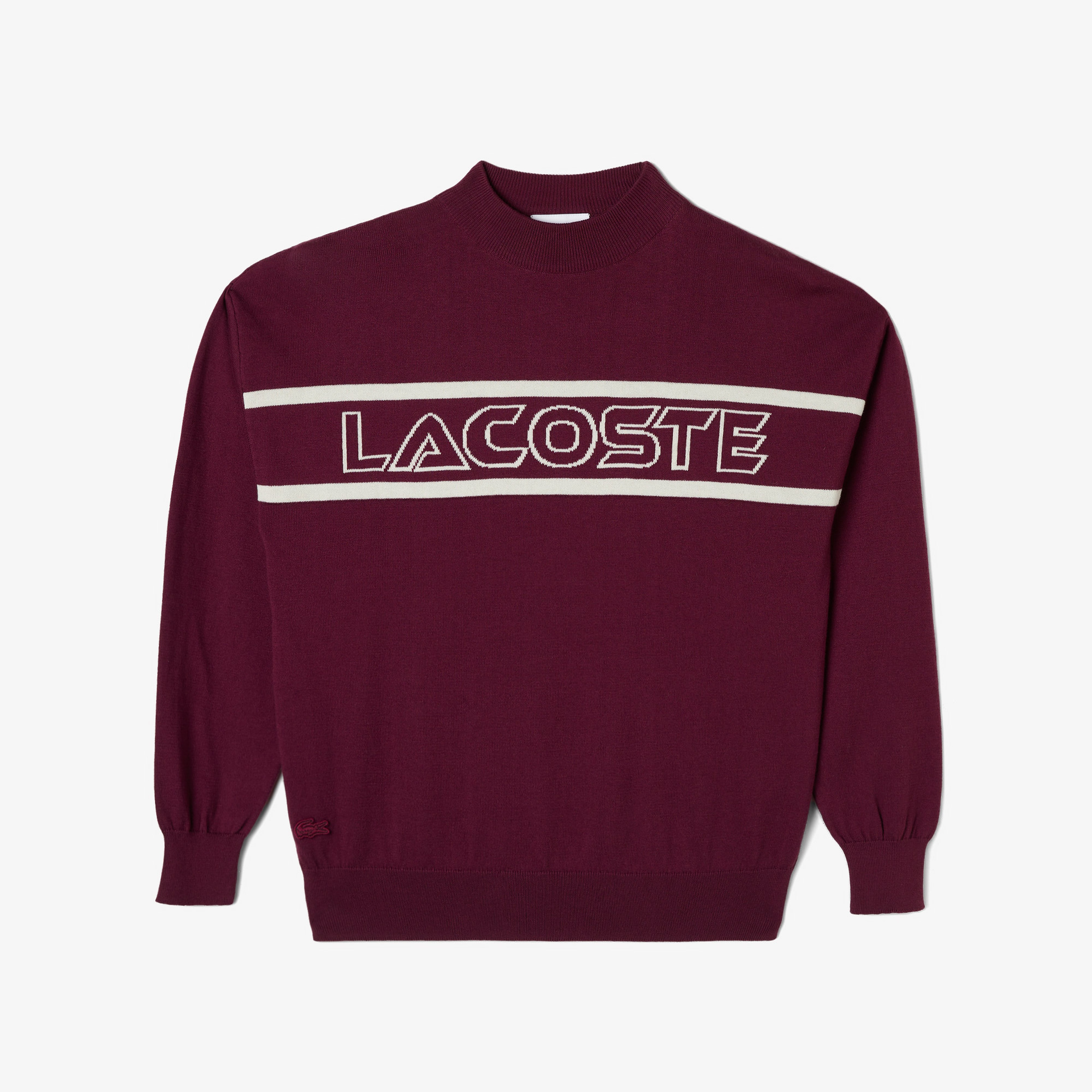 Kadın Regular Fit Dik Yaka Baskılı Bordo Kazak