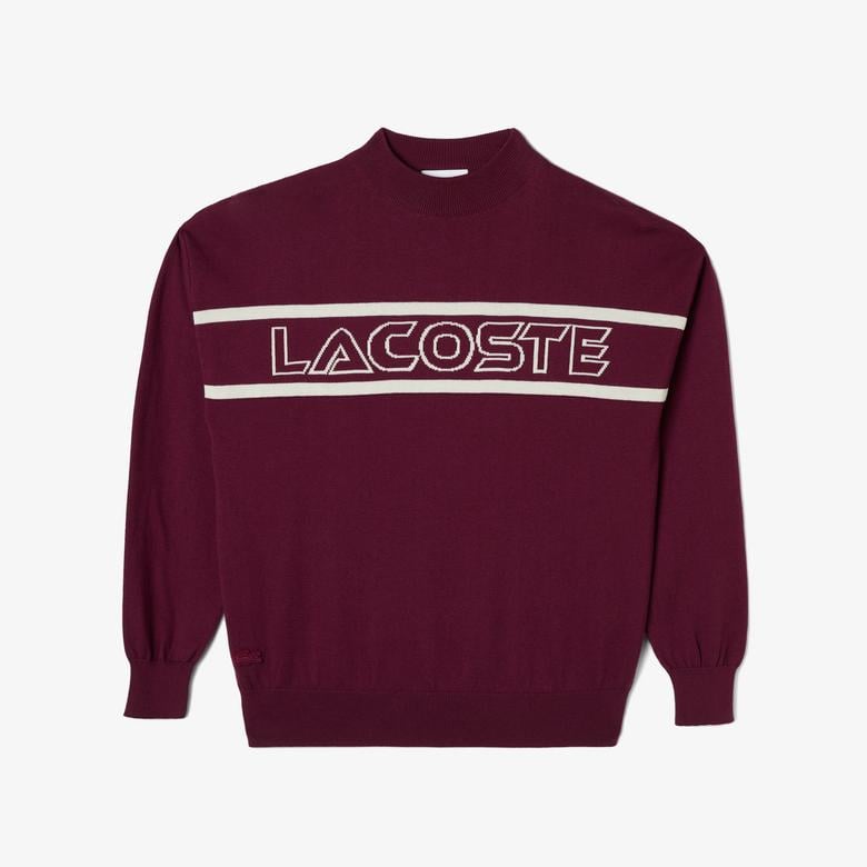 Kadın Regular Fit Dik Yaka Baskılı Bordo Kazak