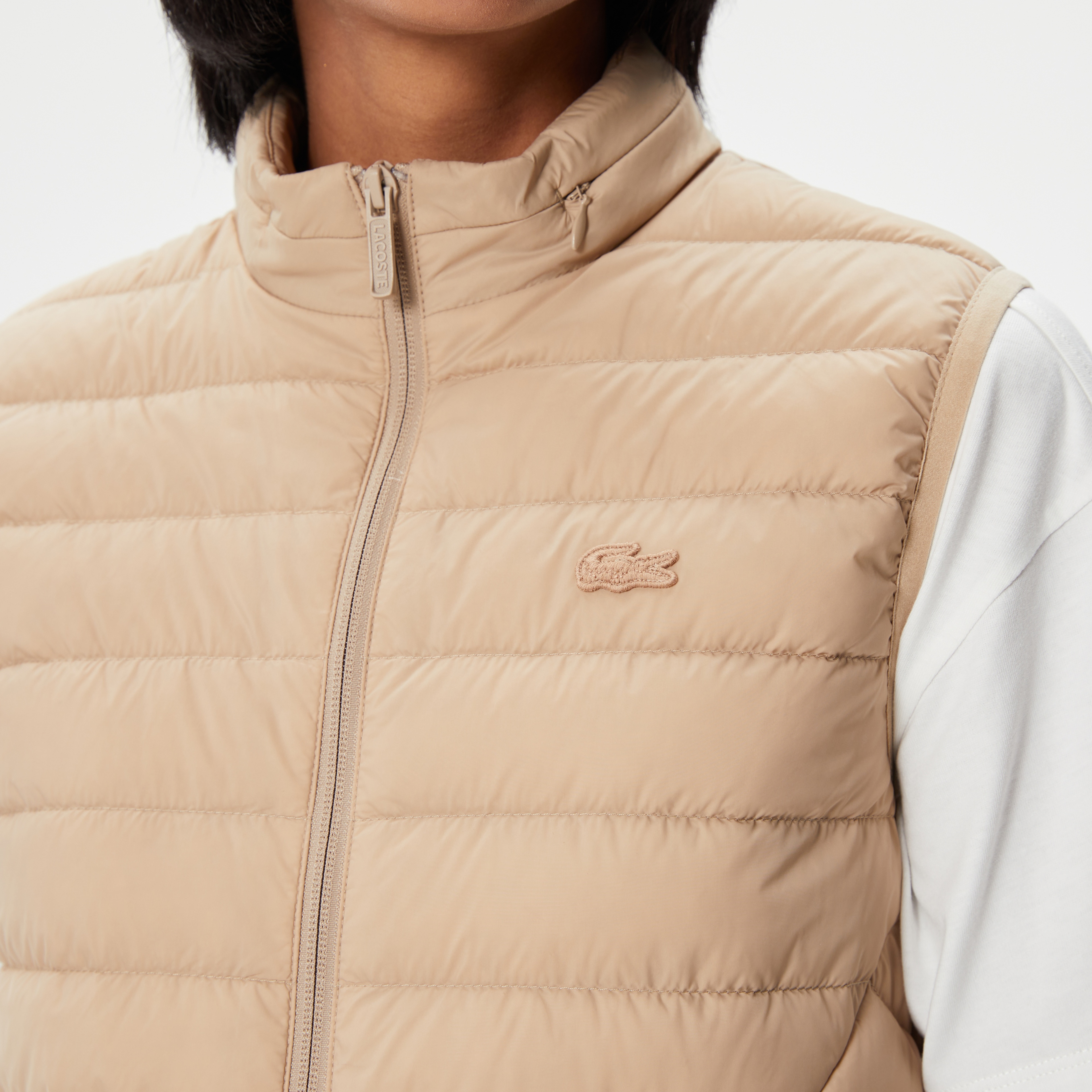 Kadın Dik Yaka Kapitone Açık Kahverengi Yelek