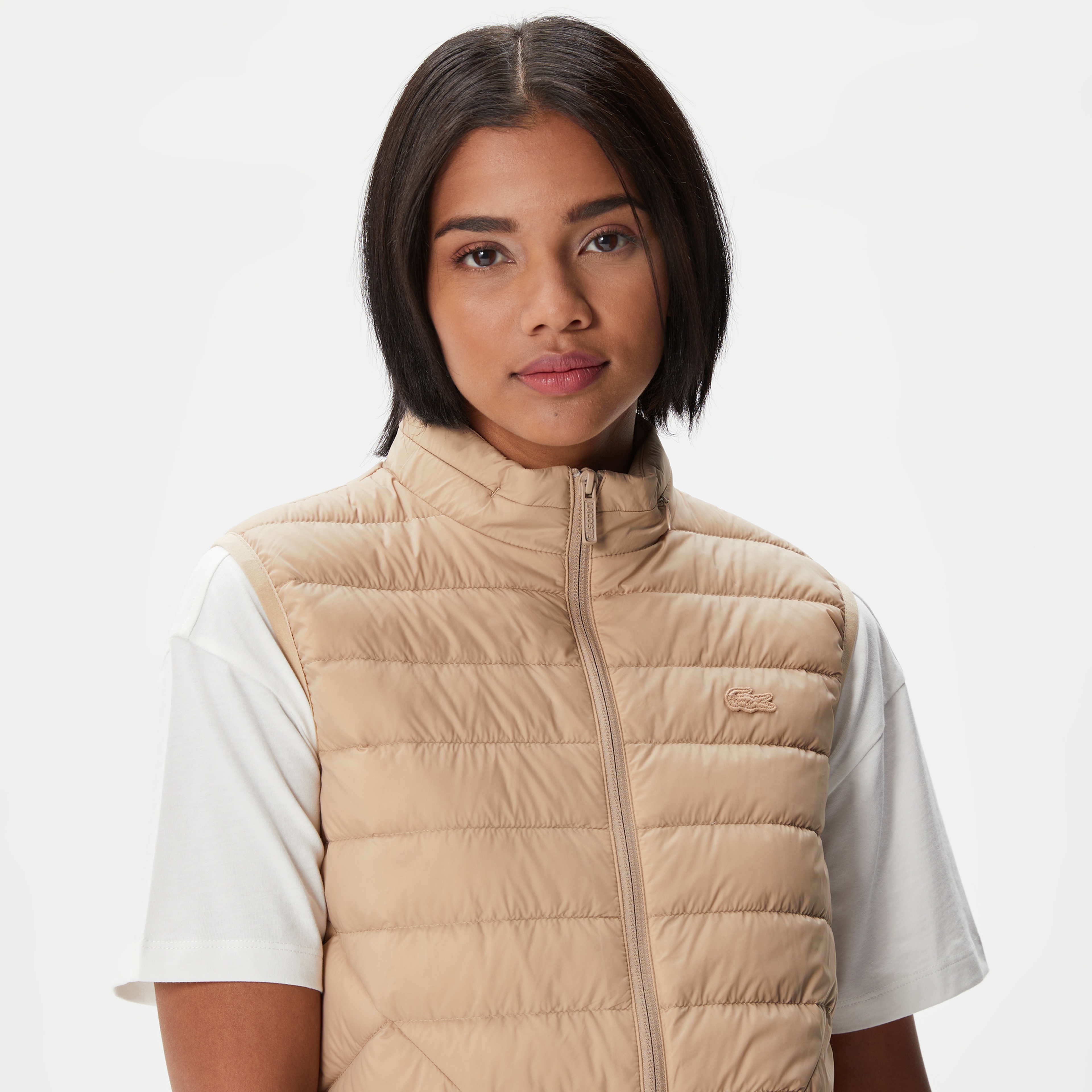 Kadın Dik Yaka Kapitone Açık Kahverengi Yelek