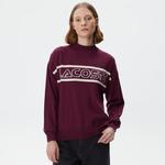 Kadın Regular Fit Dik Yaka Baskılı Bordo Kazak