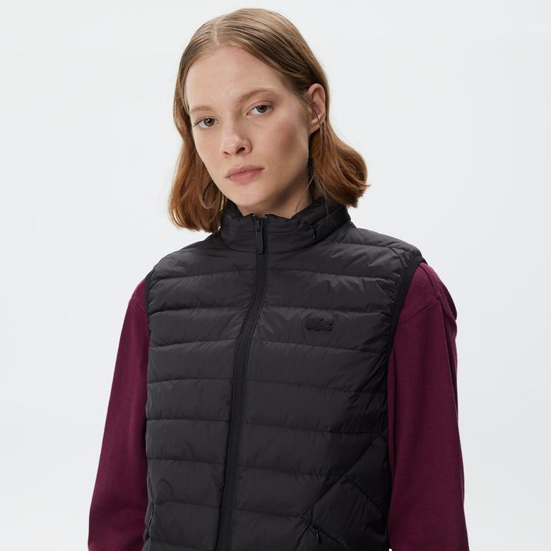 Kadın Dik Yaka Kapitone Siyah Yelek