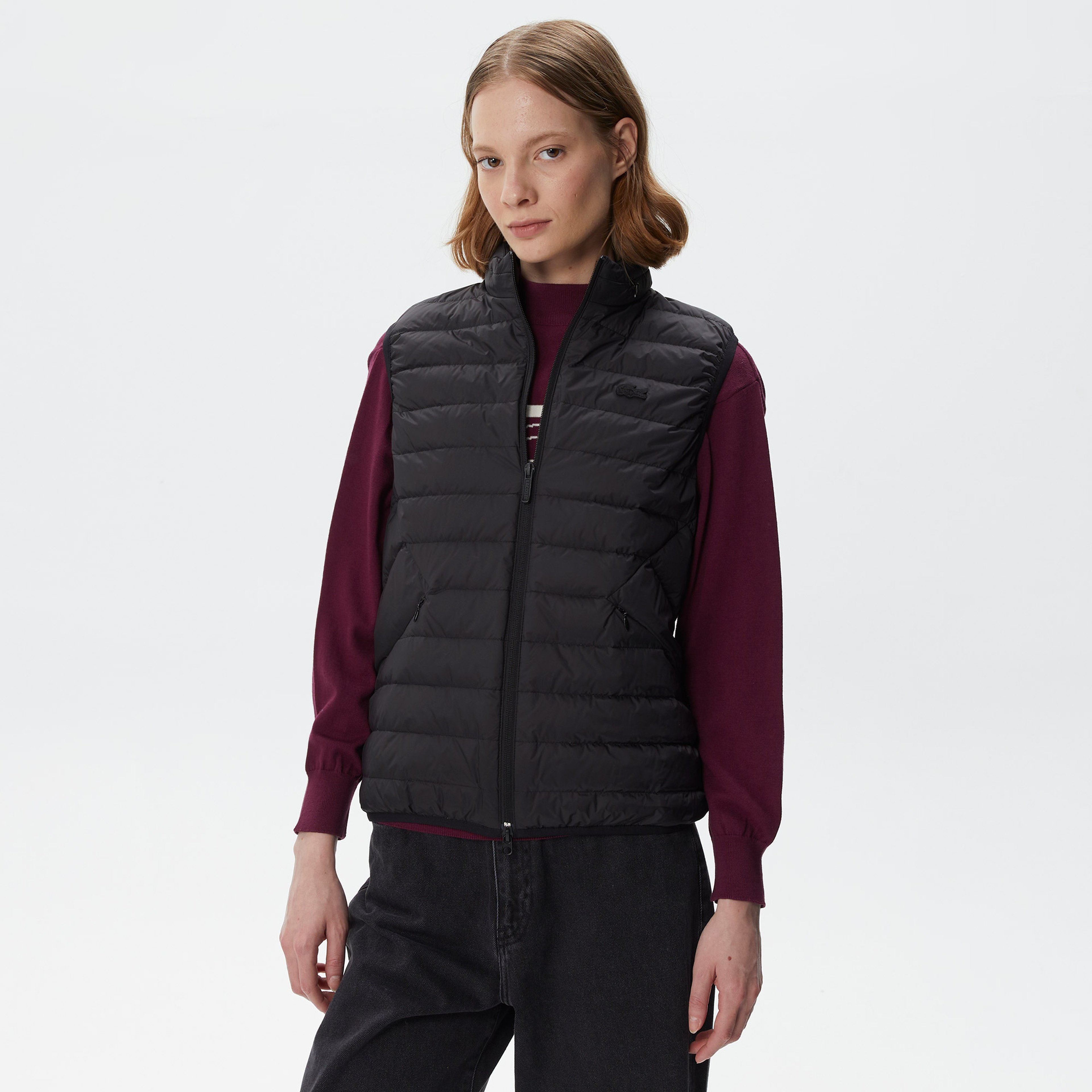 Kadın Dik Yaka Kapitone Siyah Yelek