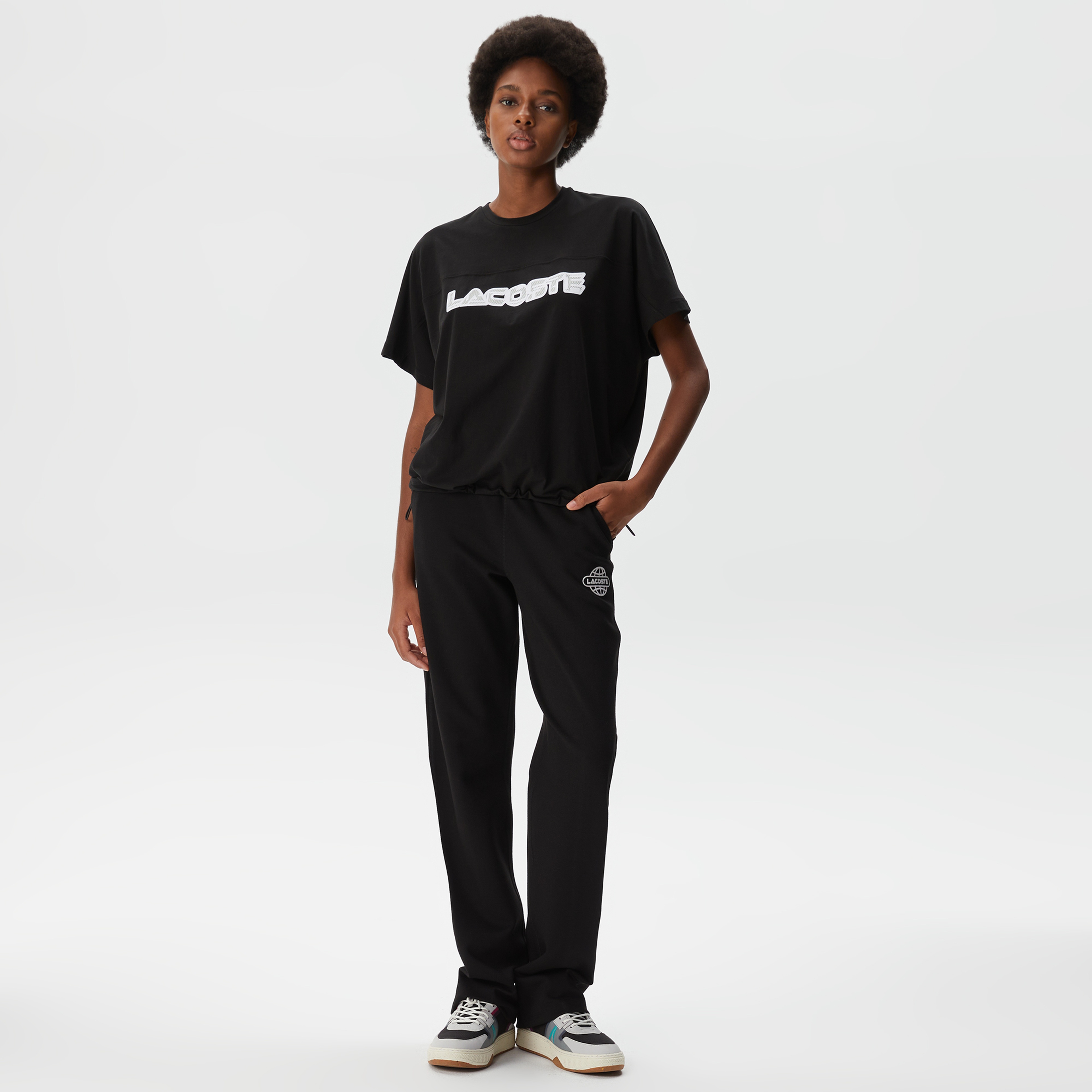 Kadın Loose Fit Bisiklet Yaka Baskılı Siyah T-Shirt