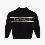 Kadın Regular Fit Dik Yaka Baskılı Siyah Kazak