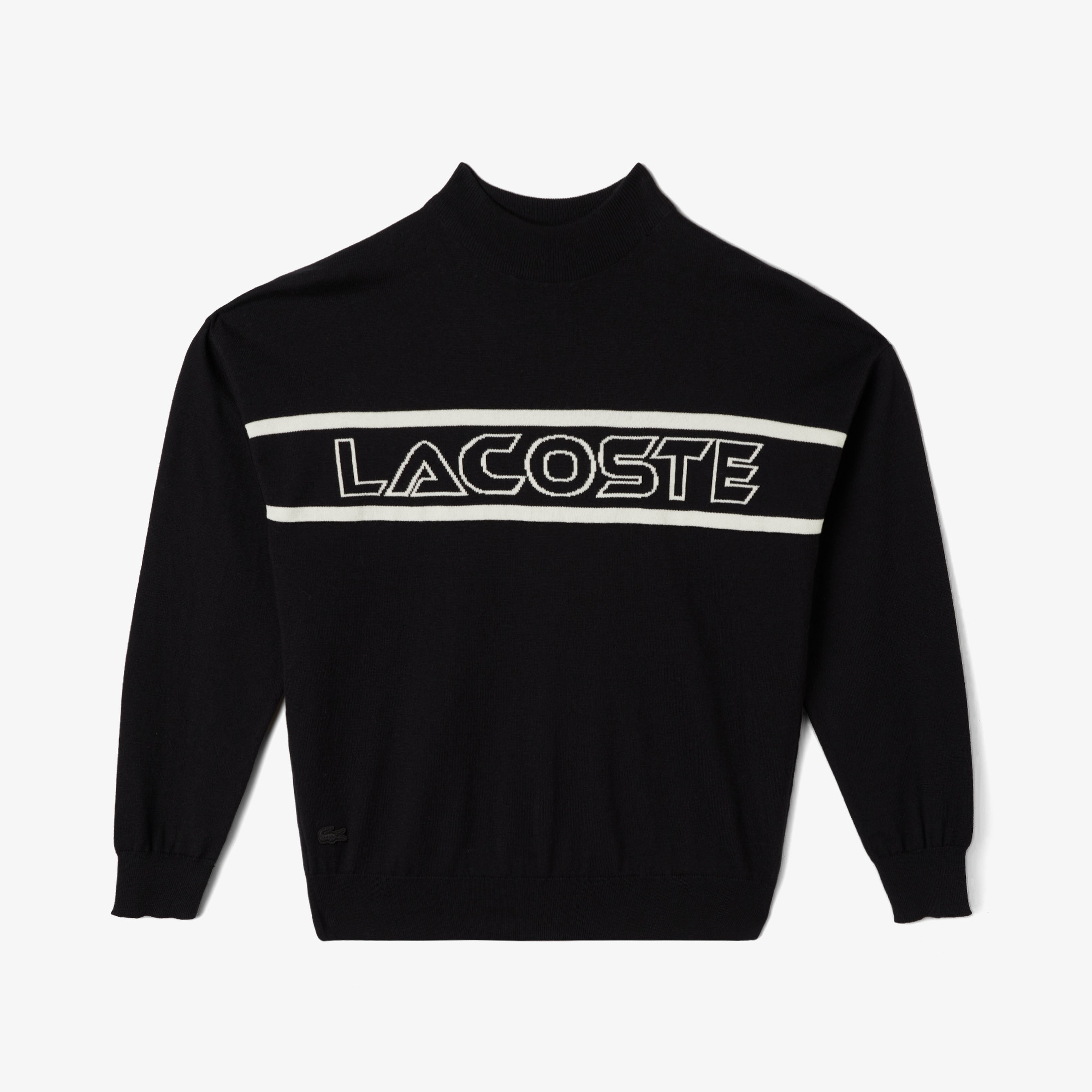 Kadın Regular Fit Dik Yaka Baskılı Siyah Kazak