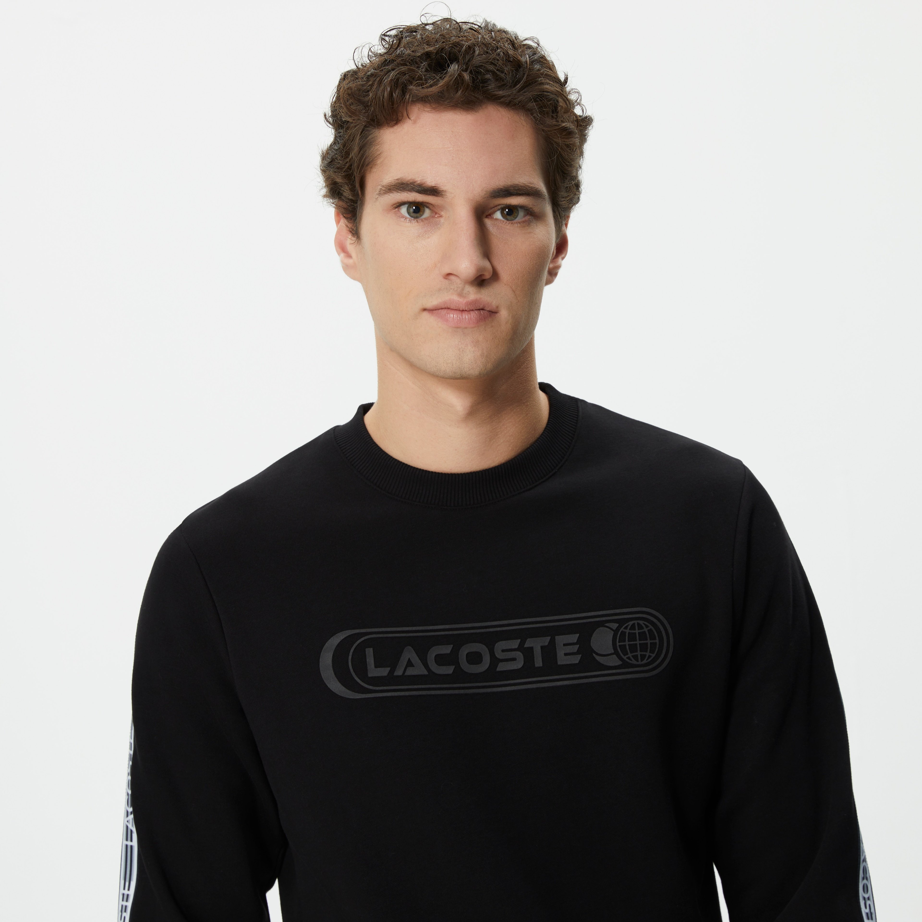 Erkek Relaxed Fit Bisiklet Yaka Baskılı Siyah Sweatshirt