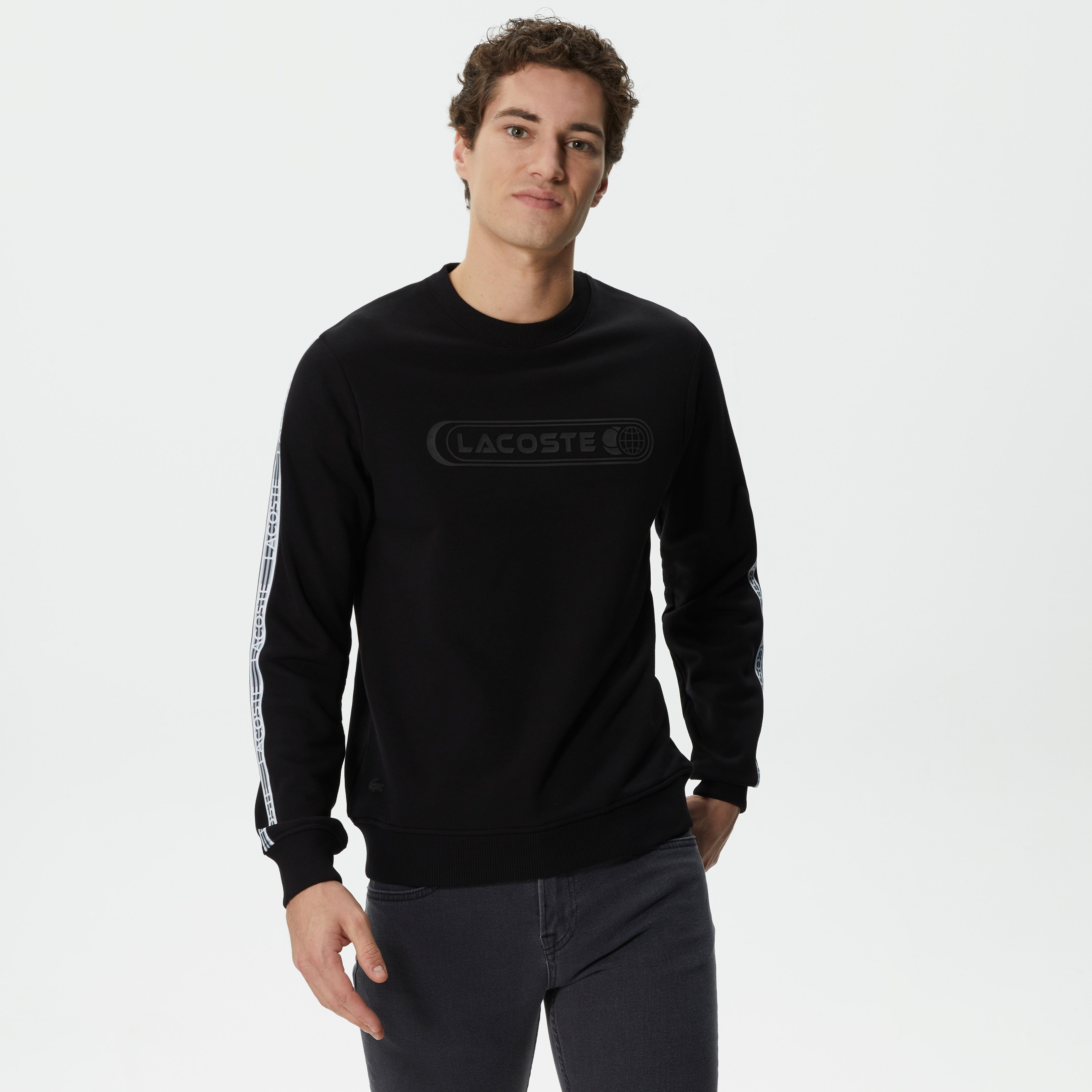 Erkek Relaxed Fit Bisiklet Yaka Baskılı Siyah Sweatshirt
