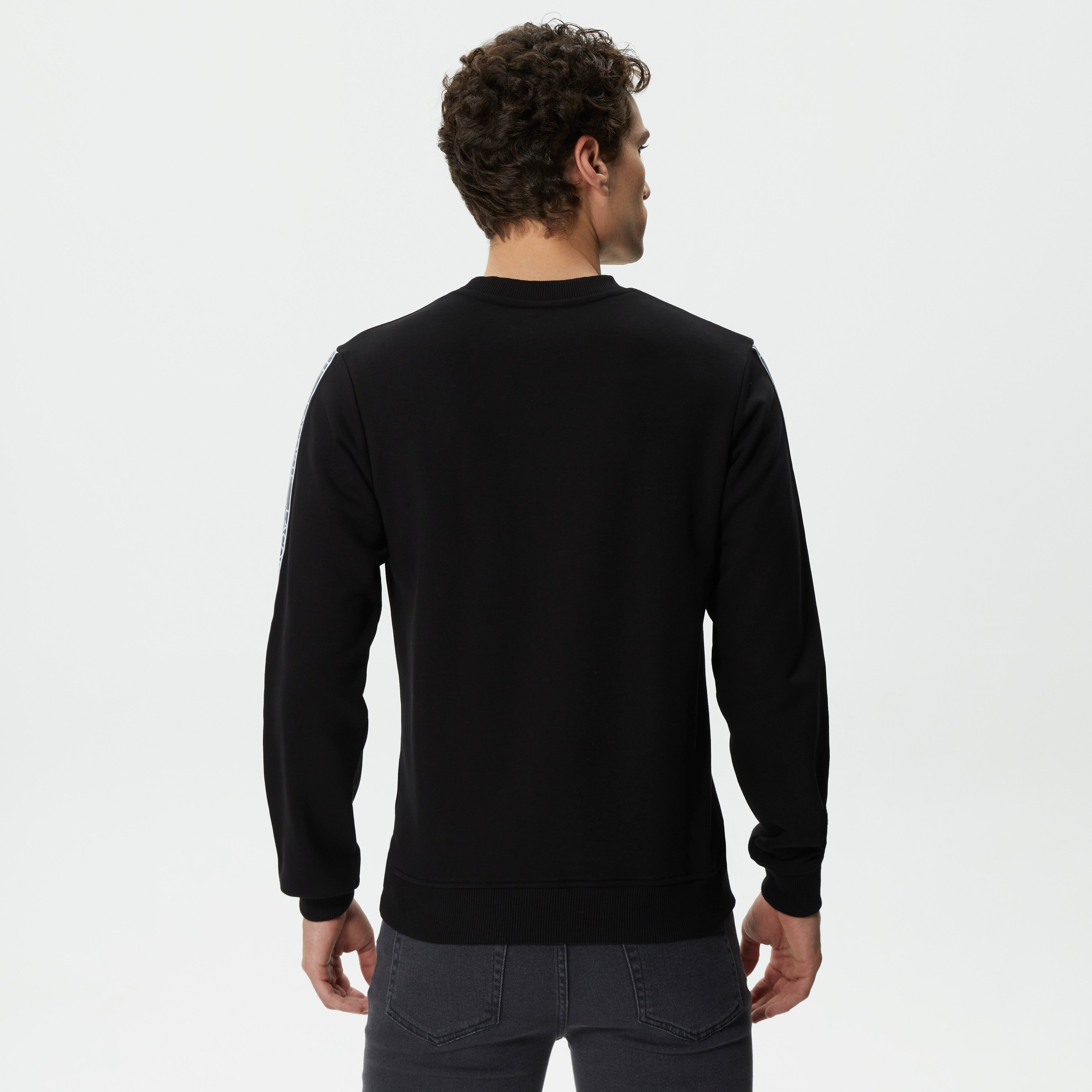Erkek Relaxed Fit Bisiklet Yaka Baskılı Siyah Sweatshirt