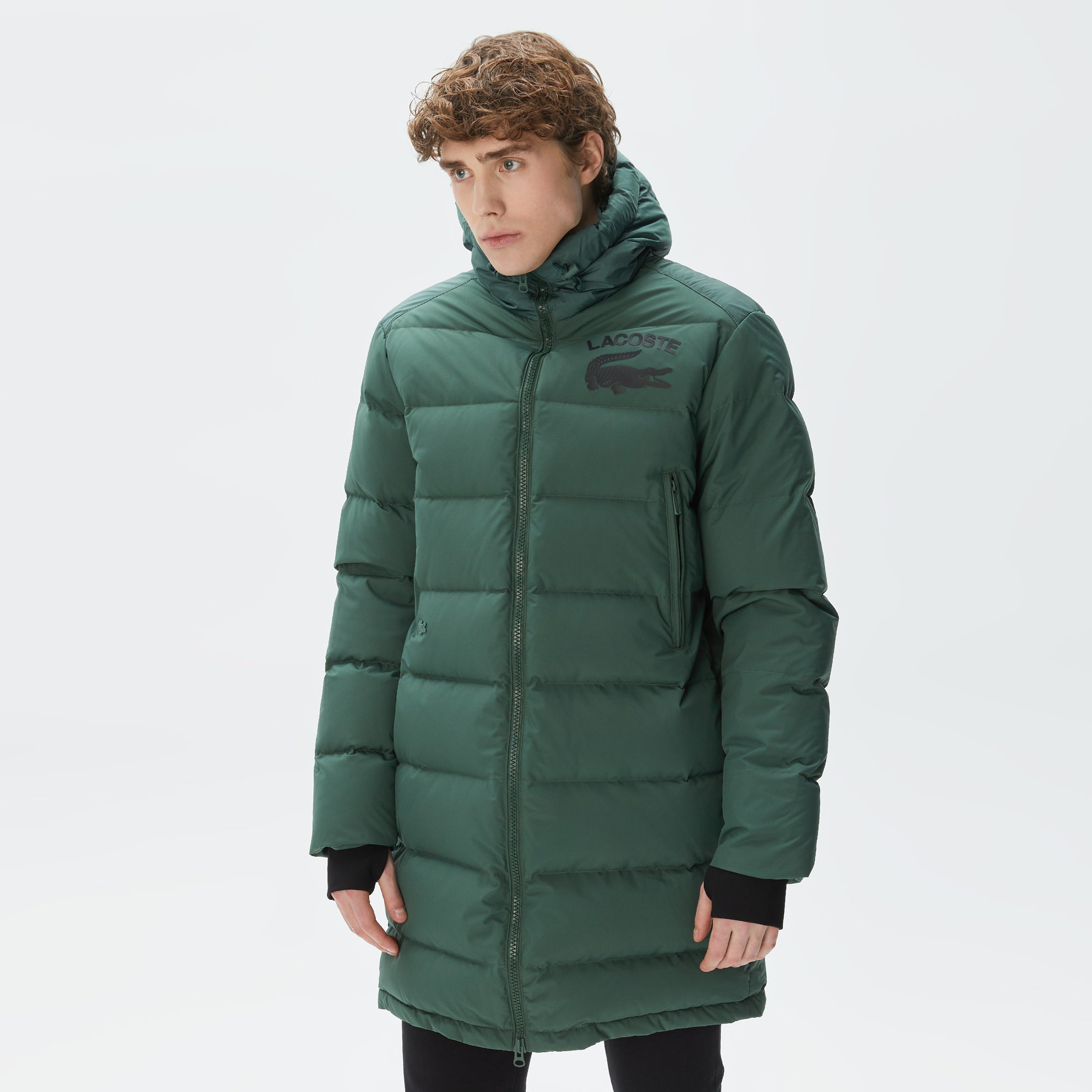 Erkek Kapüşonlu Kapitone Haki Mont