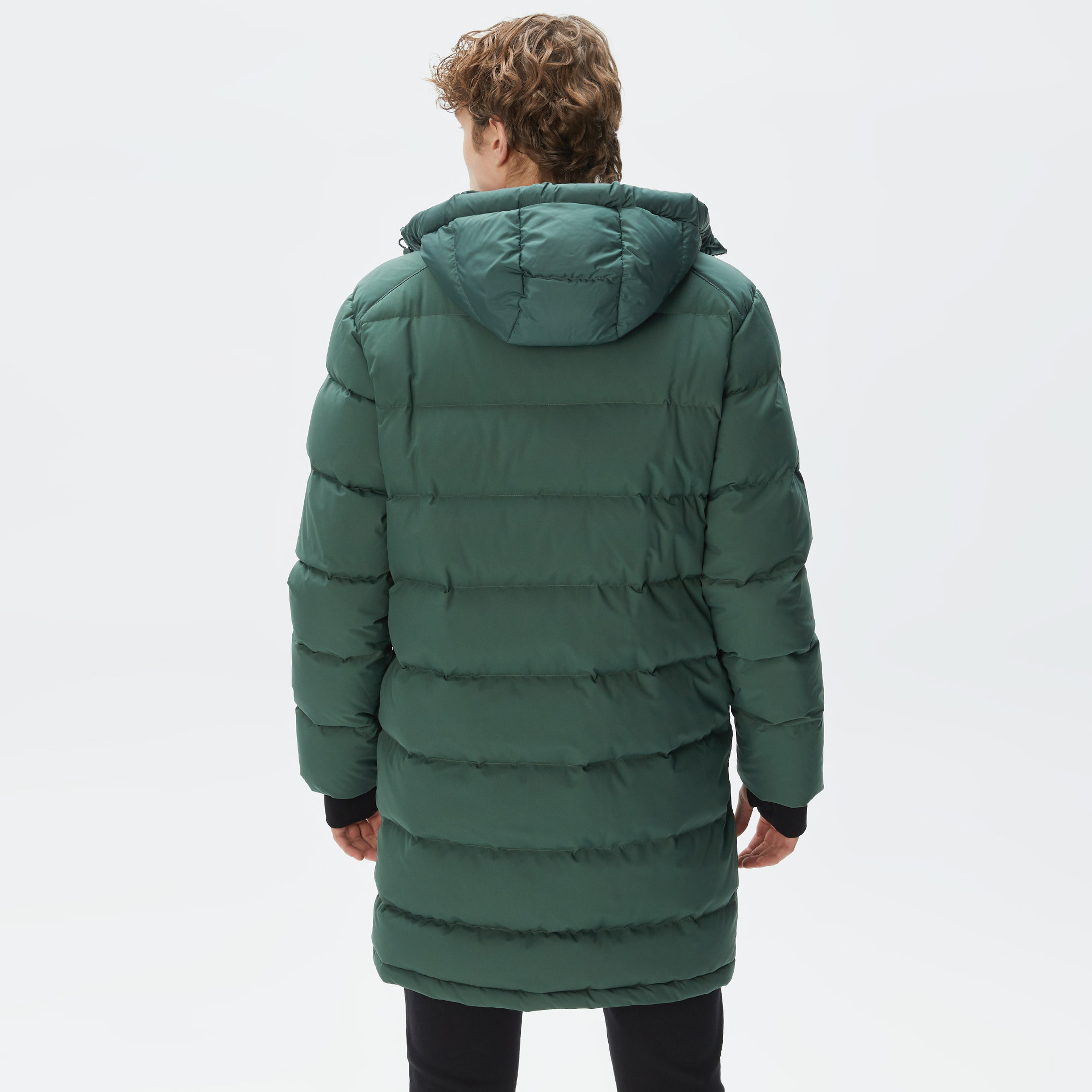 Erkek Kapüşonlu Kapitone Haki Mont