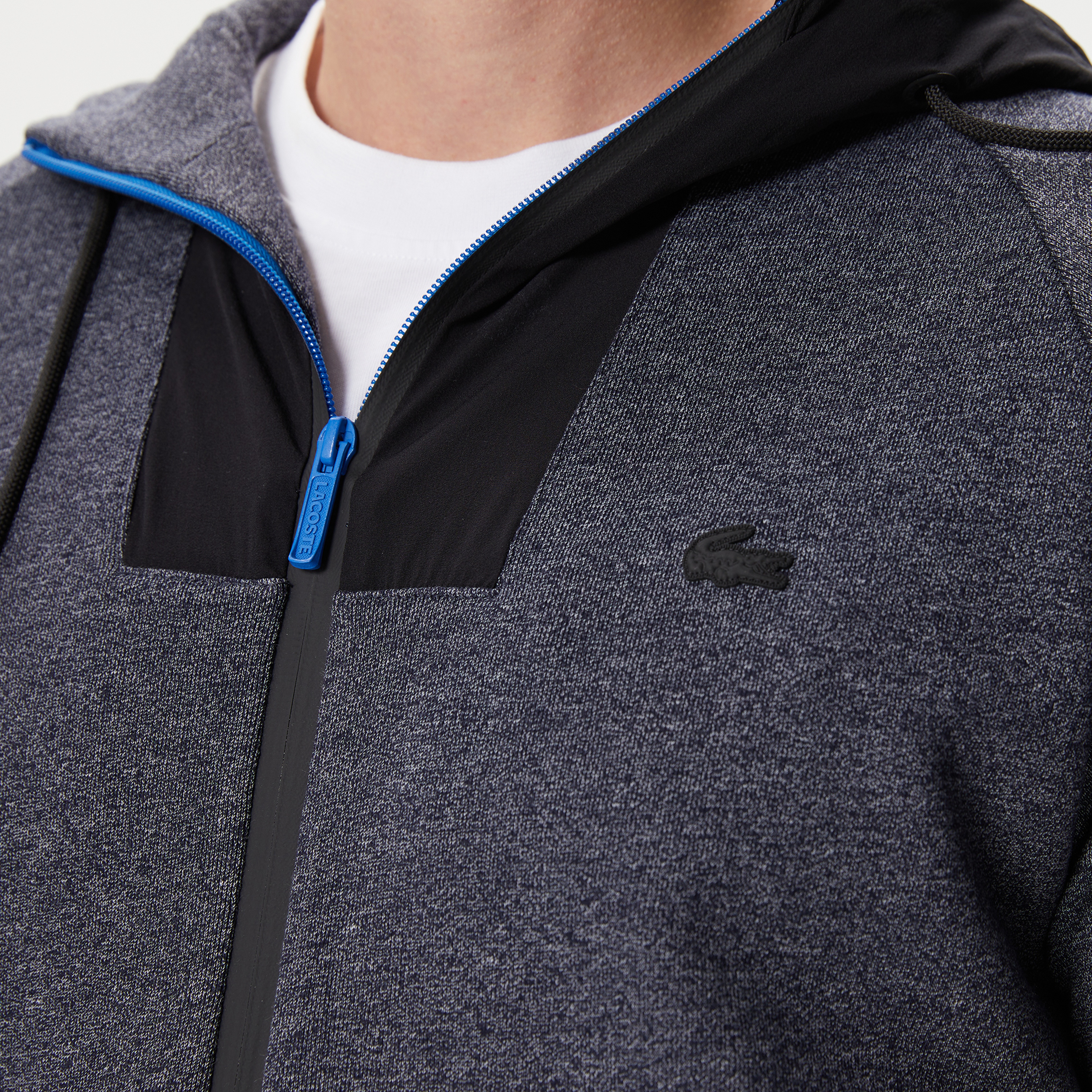 Erkek Slim Fit Kapüşonlu Renk Bloklu Lacivert Sweatshirt