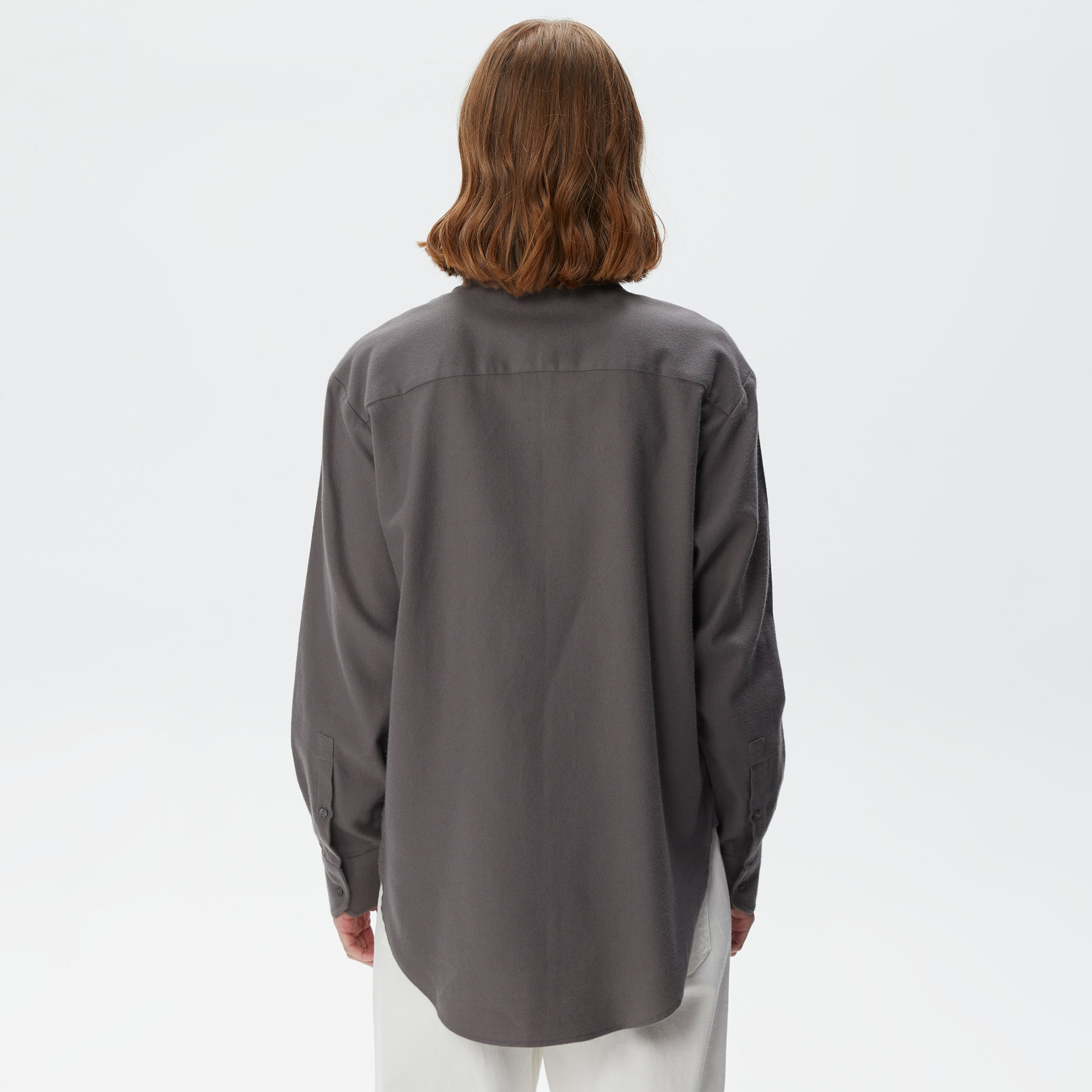 Kadın Relaxed Fit Uzun Kollu Gri Gömlek