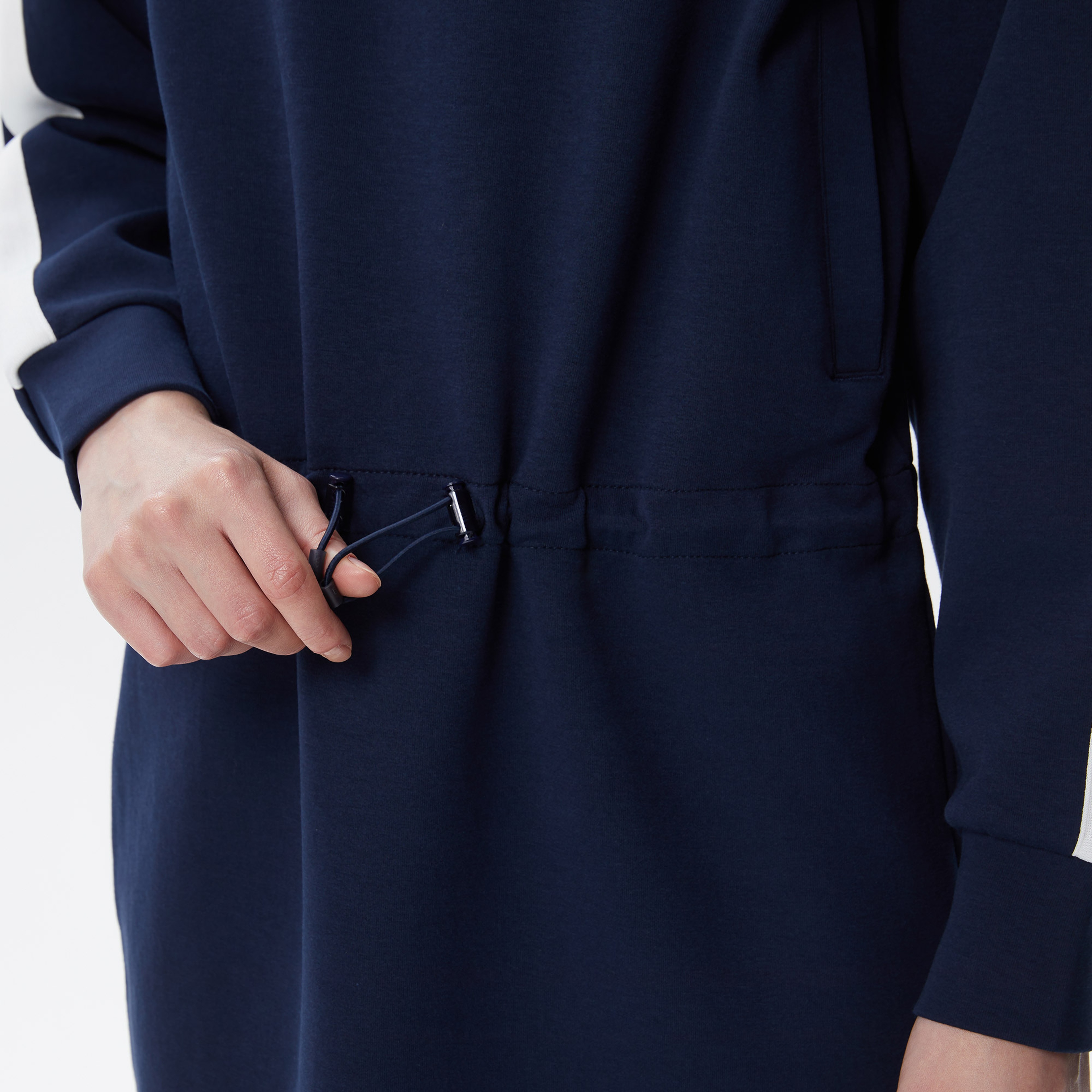 Kadın Loose Fit Uzun Kollu Dik Yaka Baskılı Lacivert Elbise