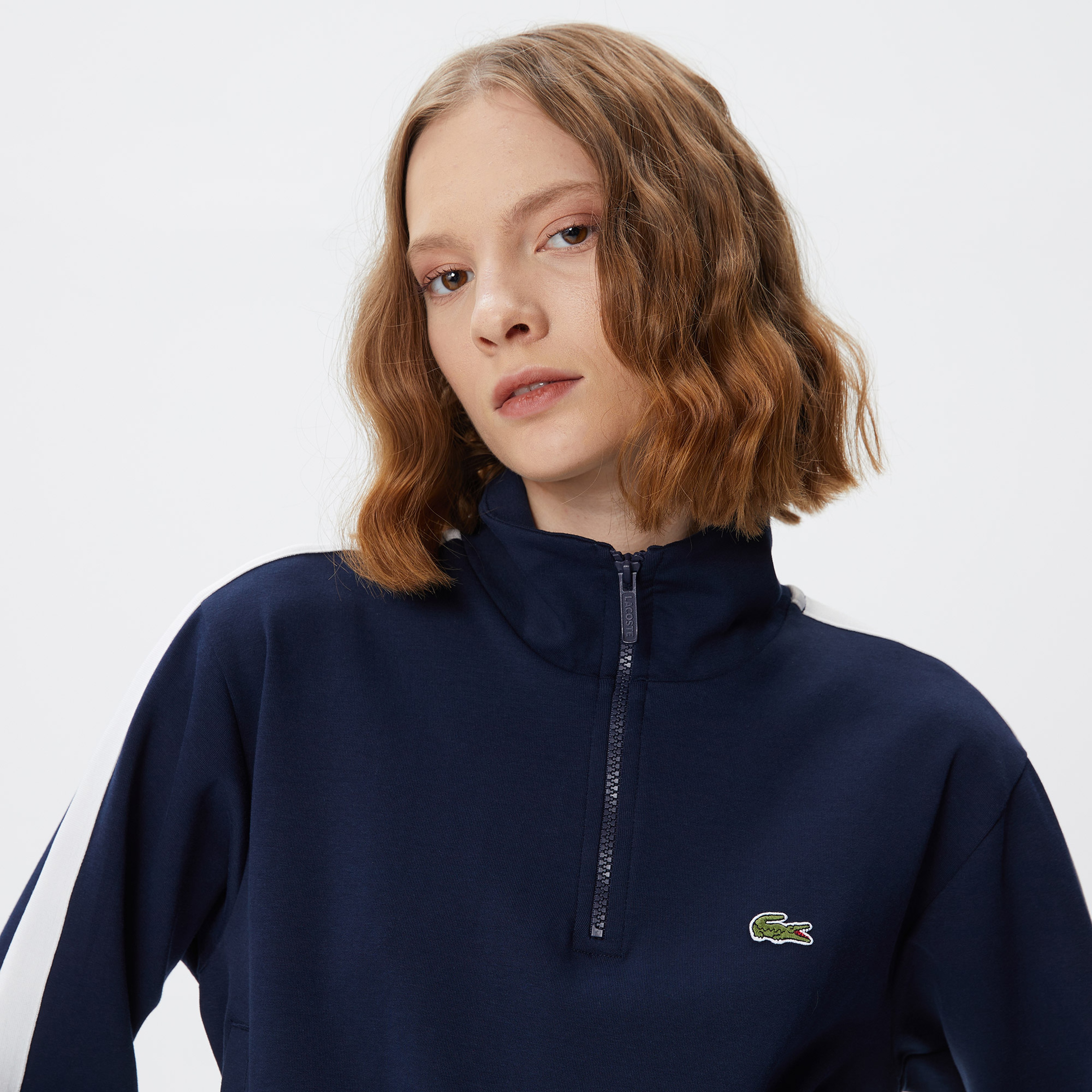 Kadın Loose Fit Uzun Kollu Dik Yaka Baskılı Lacivert Elbise