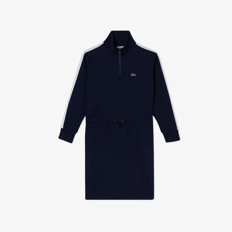 Kadın Loose Fit Uzun Kollu Dik Yaka Baskılı Lacivert Elbise