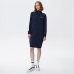 Kadın Loose Fit Uzun Kollu Dik Yaka Baskılı Lacivert Elbise
