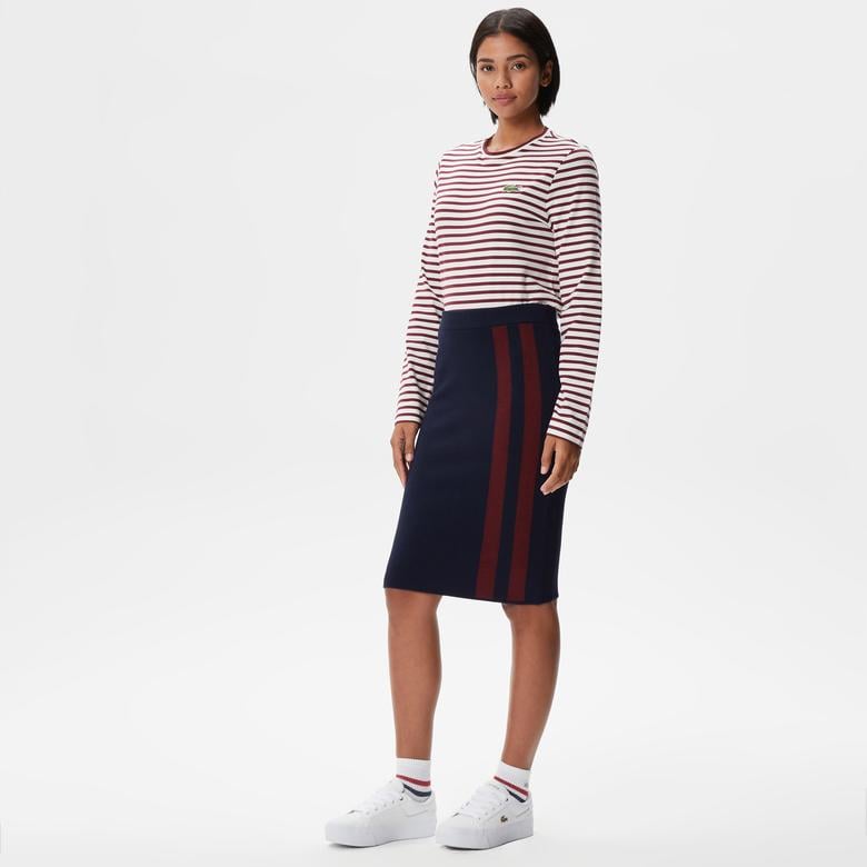 Kadın Skinny Fit Çizgili Lacivert Etek