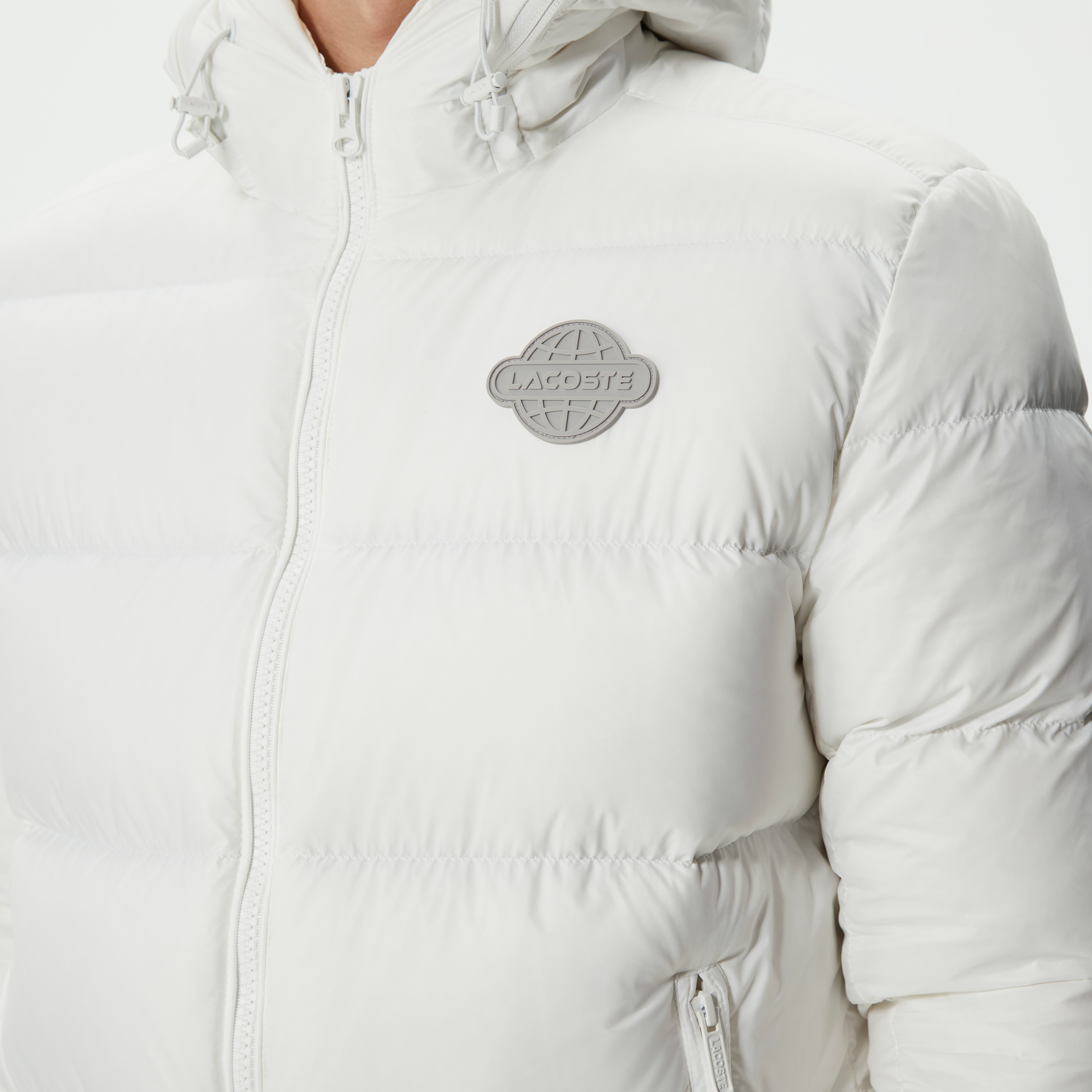 Erkek Kapüşonlu Kapitone Beyaz Mont