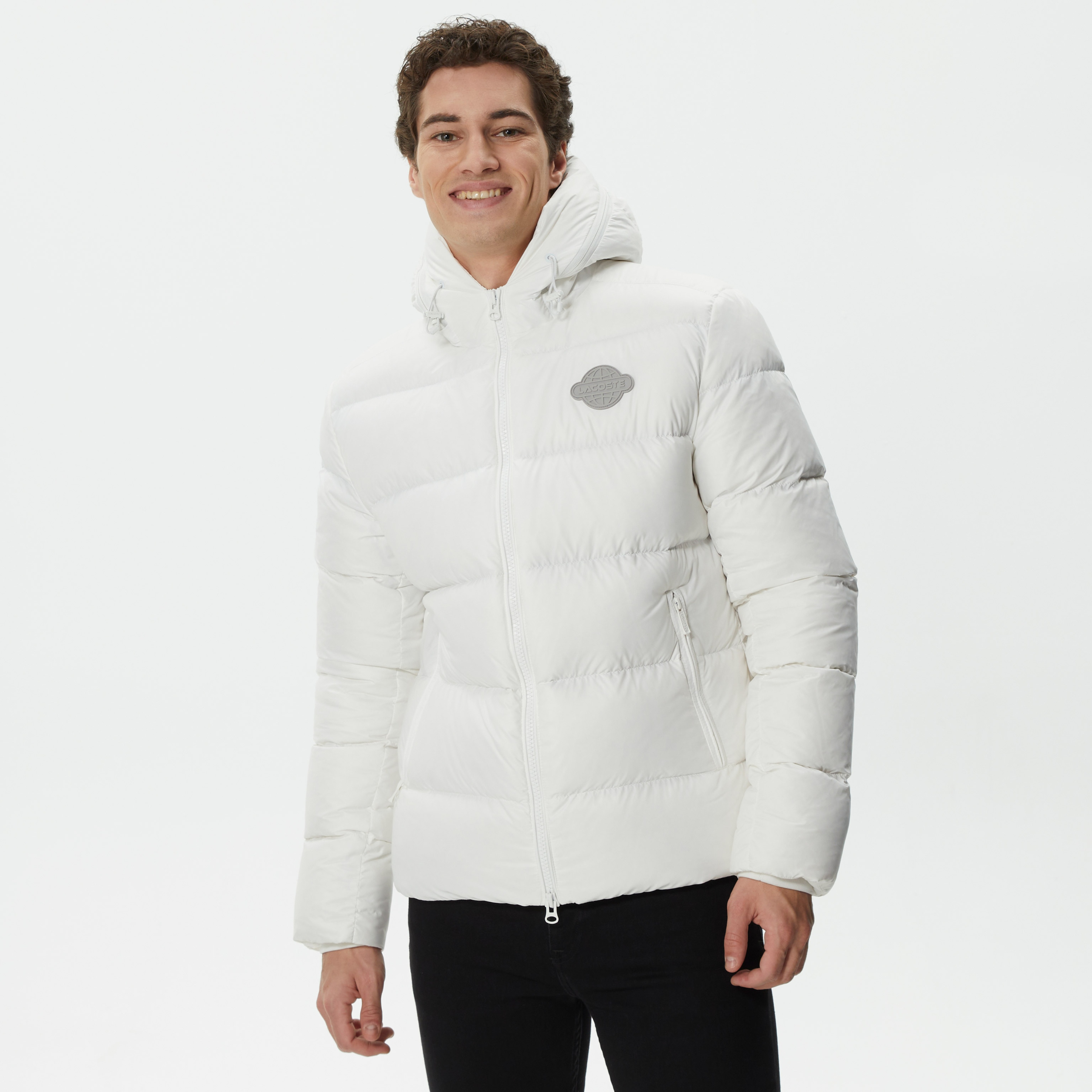 Erkek Kapüşonlu Kapitone Beyaz Mont