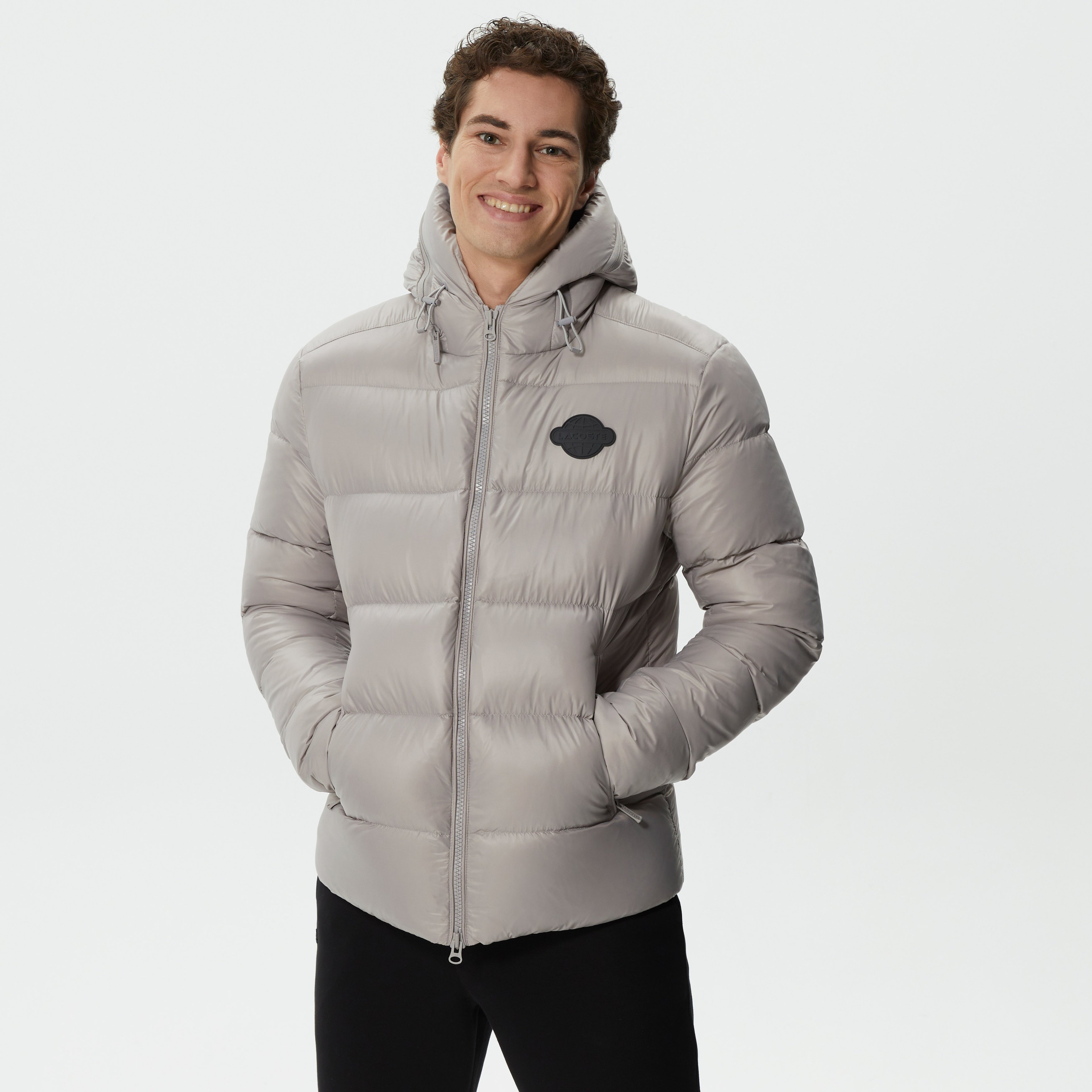 Erkek Kapüşonlu Kapitone Gri Mont