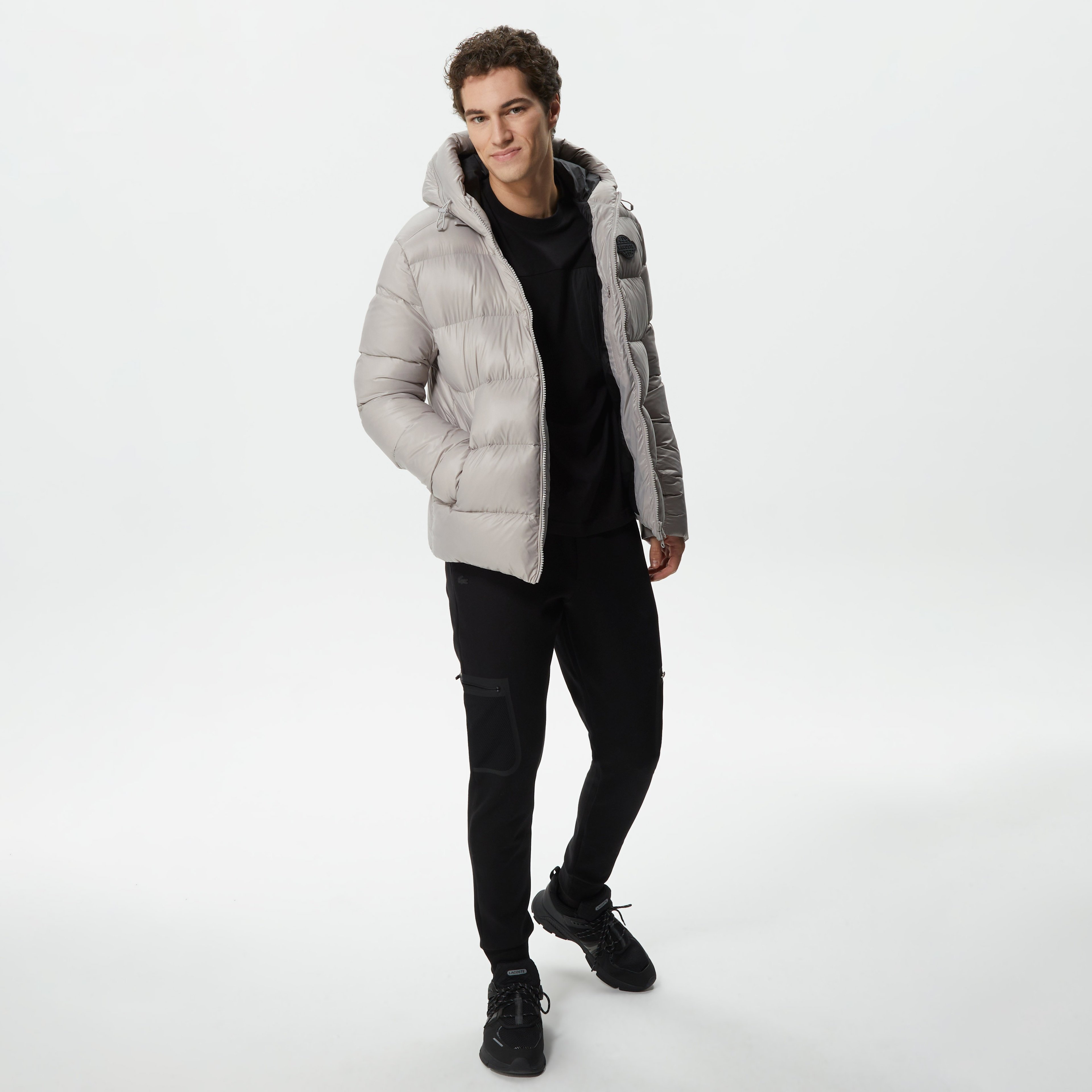 Erkek Kapüşonlu Kapitone Gri Mont
