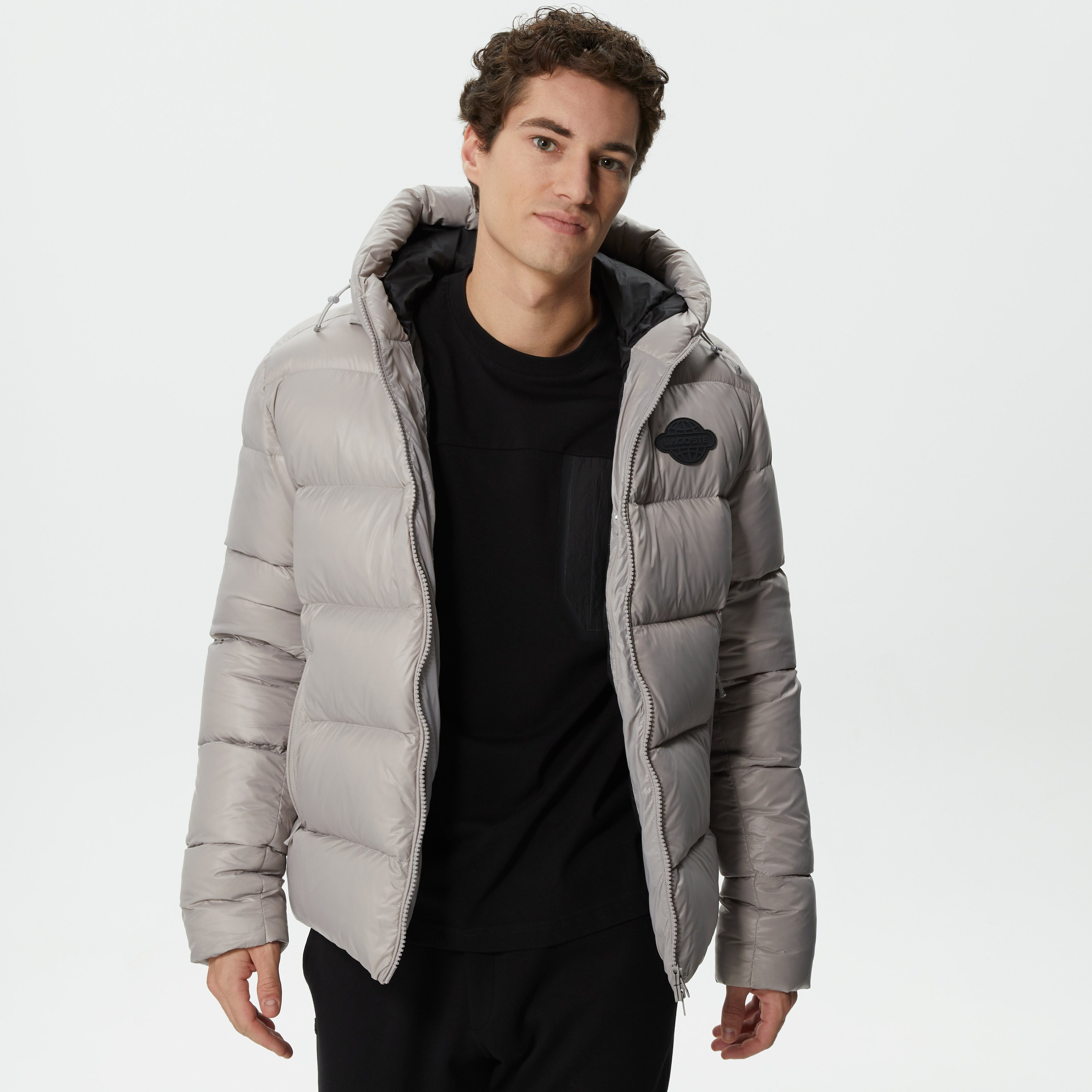 Erkek Kapüşonlu Kapitone Gri Mont