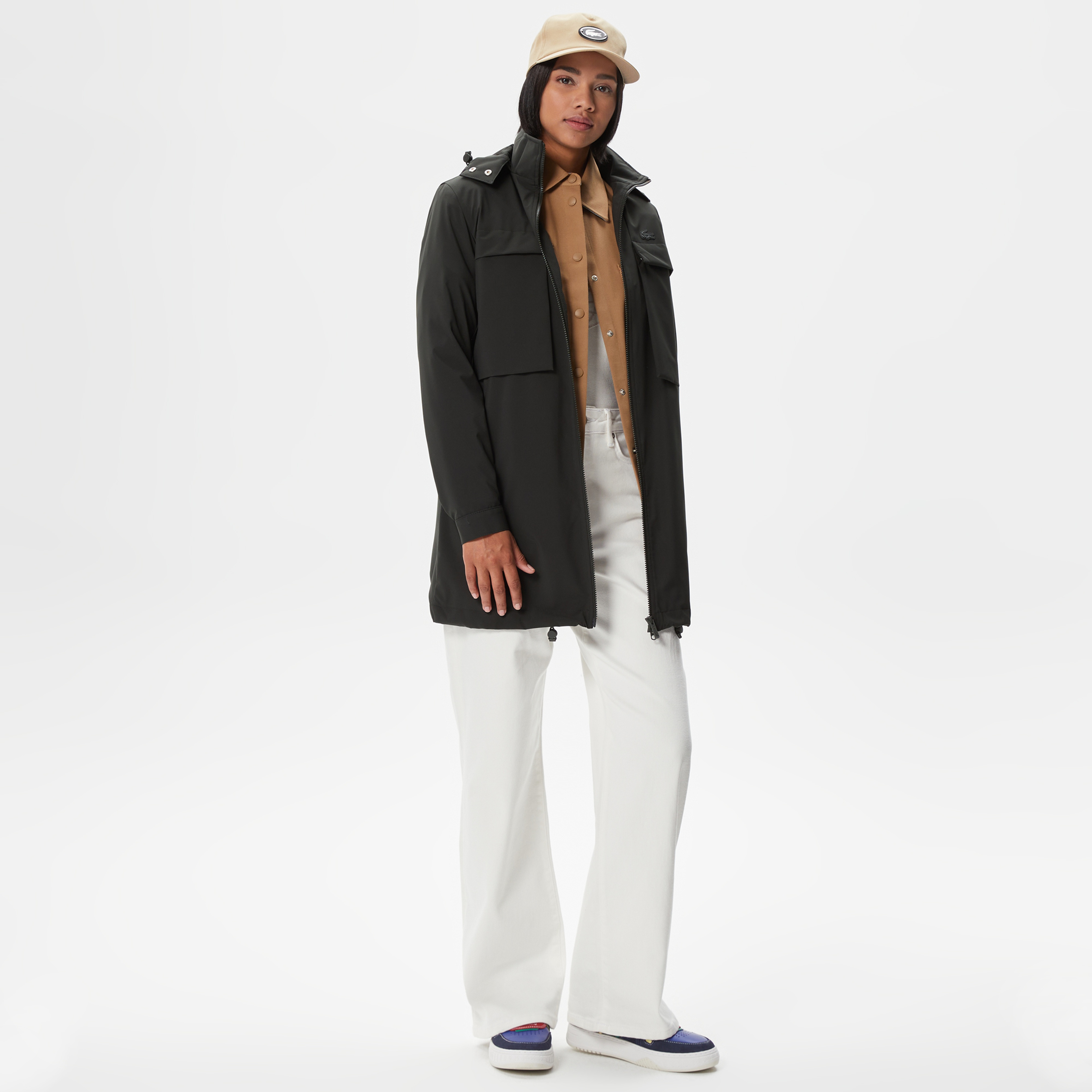 Kadın Kapüşonlu Haki Mont