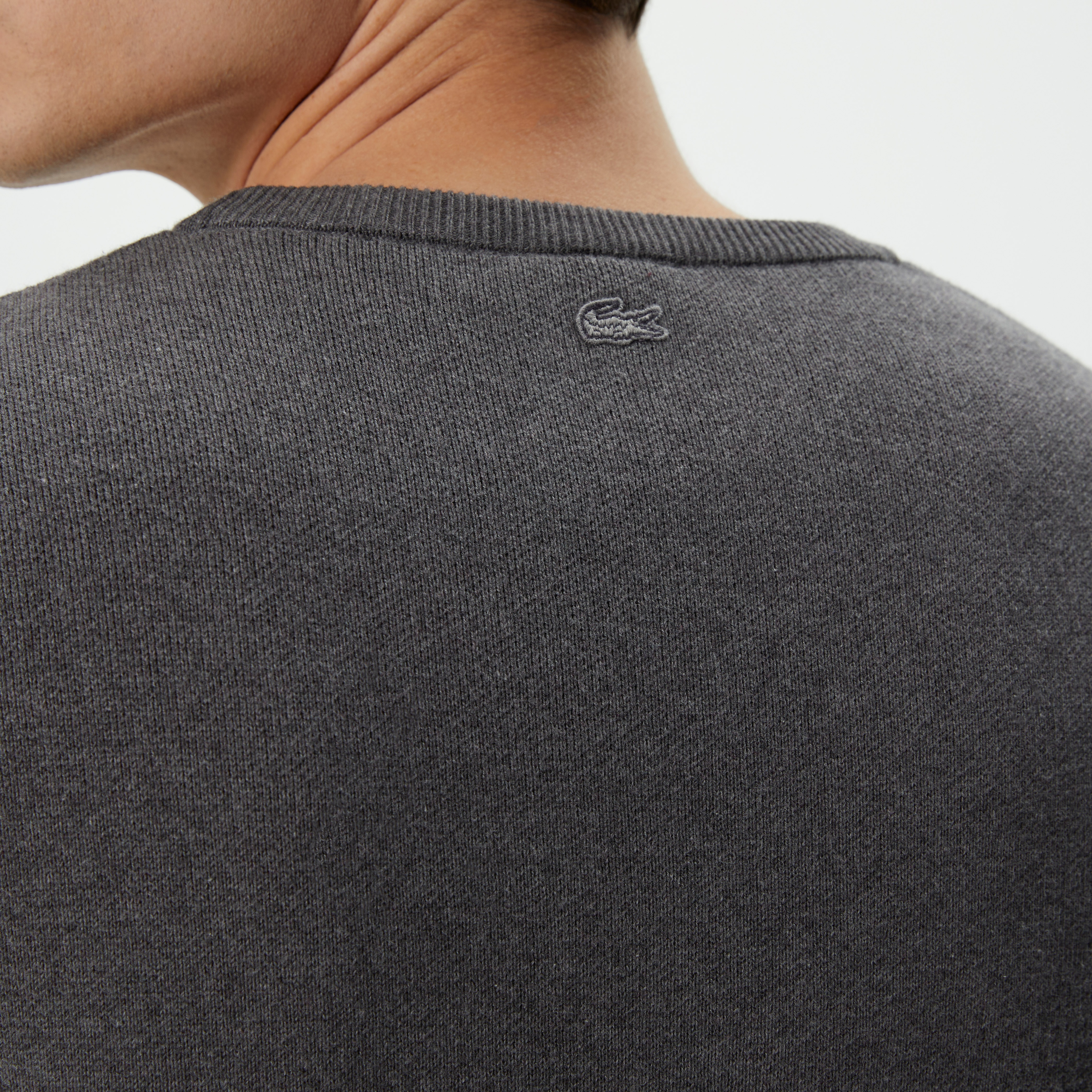 Erkek Regular Fit Uzun Kollu Bisiklet Yaka Renk Bloklu Koyu Gri Triko