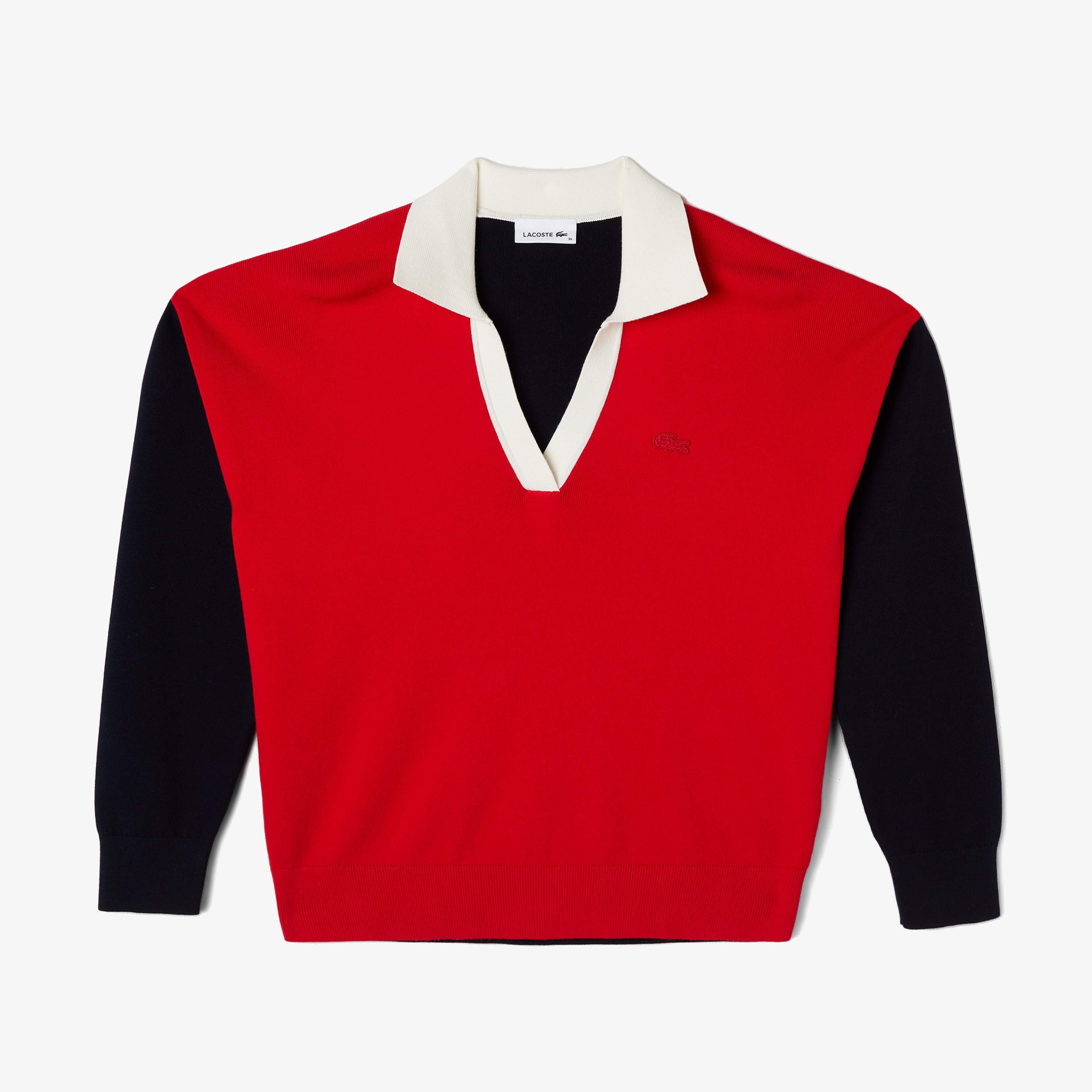 Kadın Regular Fit Polo Yaka Renk Bloklu Kırmızı Kazak