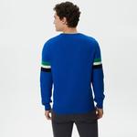 Erkek Regular Fit Uzun Kollu Bisiklet Yaka Renk Bloklu Mavi Triko