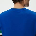 Erkek Regular Fit Uzun Kollu Bisiklet Yaka Renk Bloklu Mavi Triko