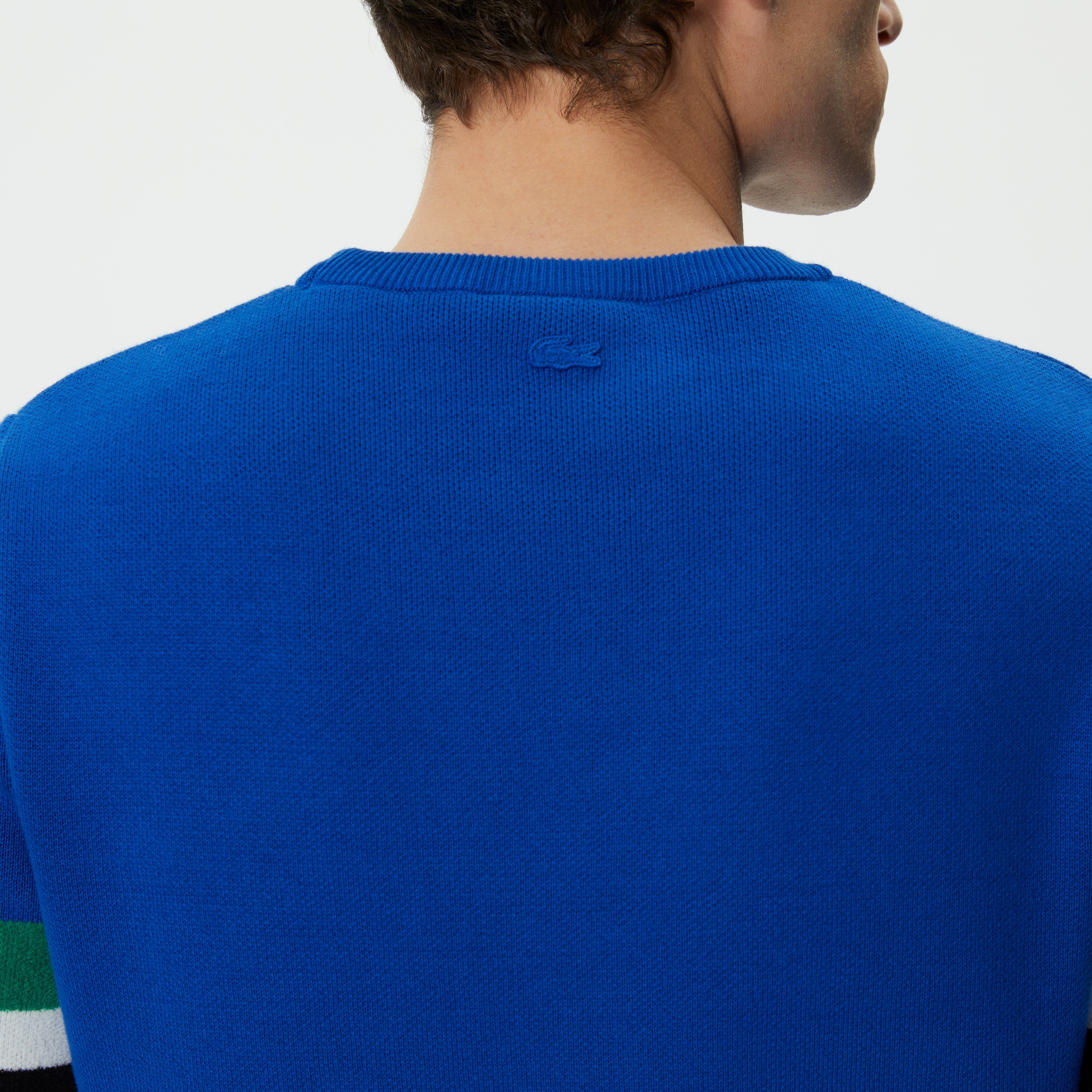 Erkek Regular Fit Uzun Kollu Bisiklet Yaka Renk Bloklu Mavi Triko