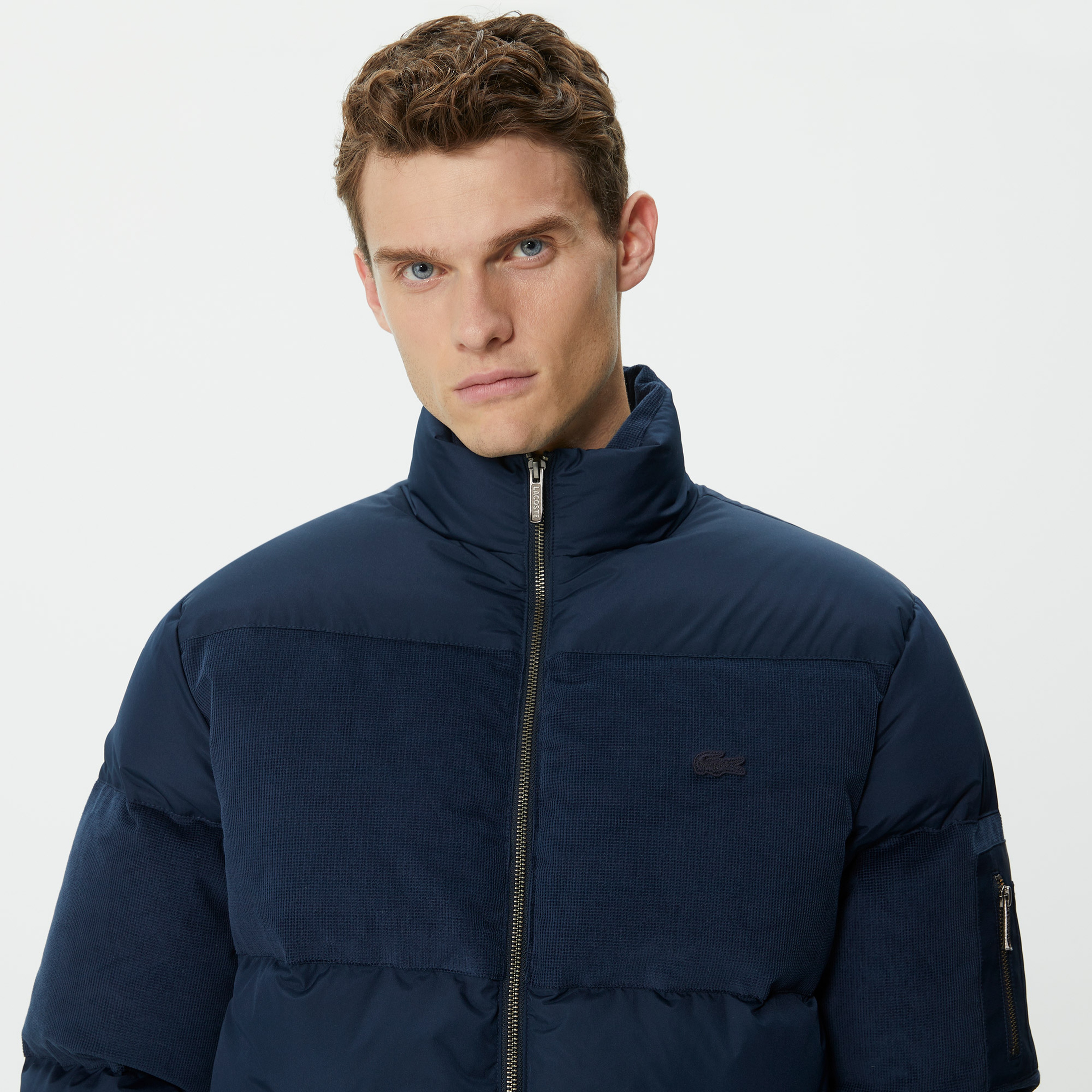 Erkek Gömlek Yaka Renk Bloklu Lacivert Mont