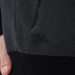 Erkek Regular Fit Uzun Kollu Dik Yaka Renk Bloklu Koyu Gri Triko