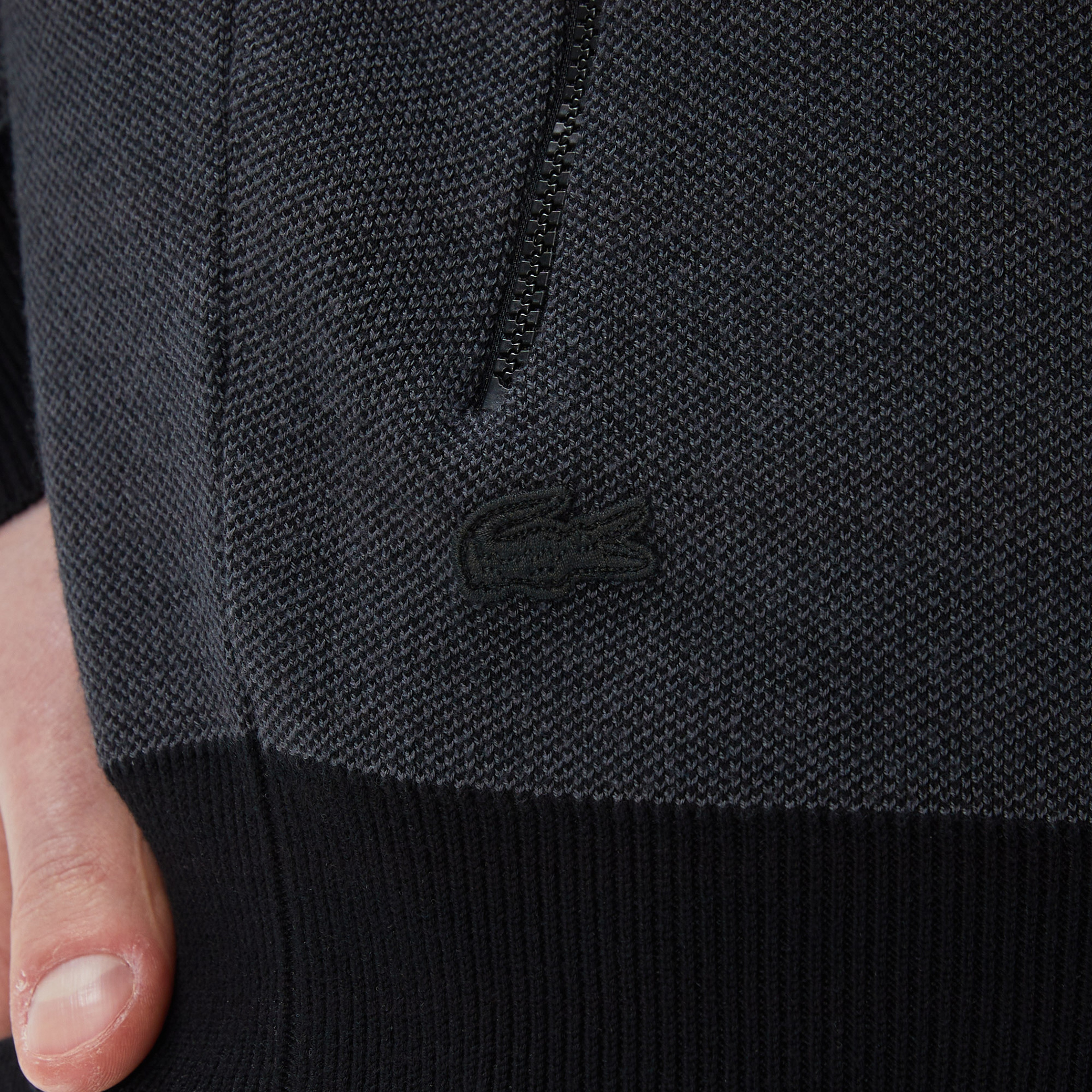 Erkek Regular Fit Uzun Kollu Dik Yaka Renk Bloklu Koyu Gri Triko