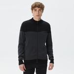 Erkek Regular Fit Uzun Kollu Dik Yaka Renk Bloklu Koyu Gri Triko