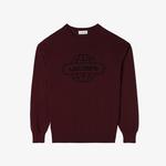 Kadın Regular Fit Bisiklet Yaka Baskılı Kırmızı Kazak