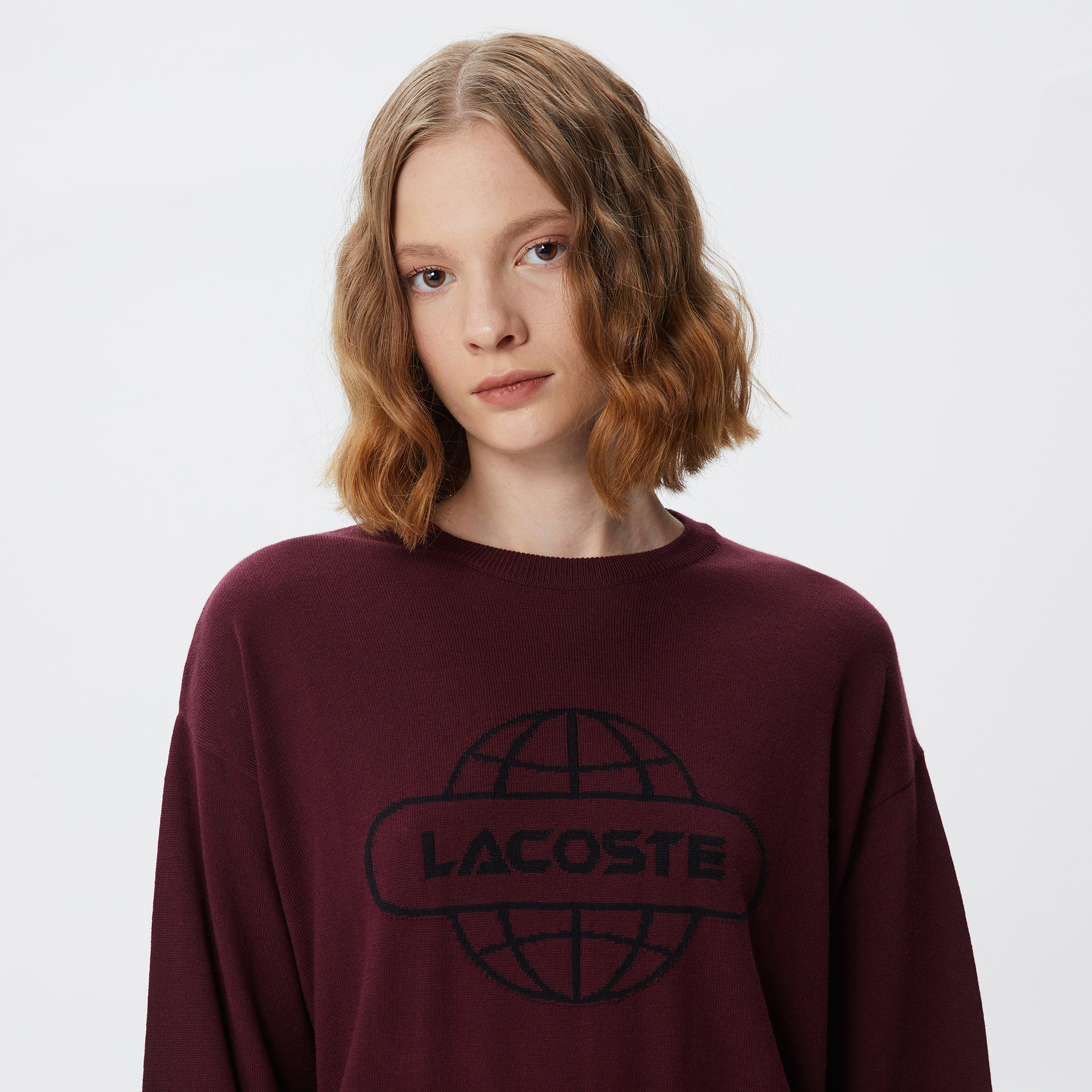 Kadın Regular Fit Bisiklet Yaka Baskılı Kırmızı Kazak