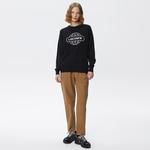 Kadın Regular Fit Bisiklet Yaka Baskılı Siyah Kazak