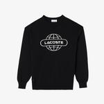 Kadın Regular Fit Bisiklet Yaka Baskılı Siyah Kazak