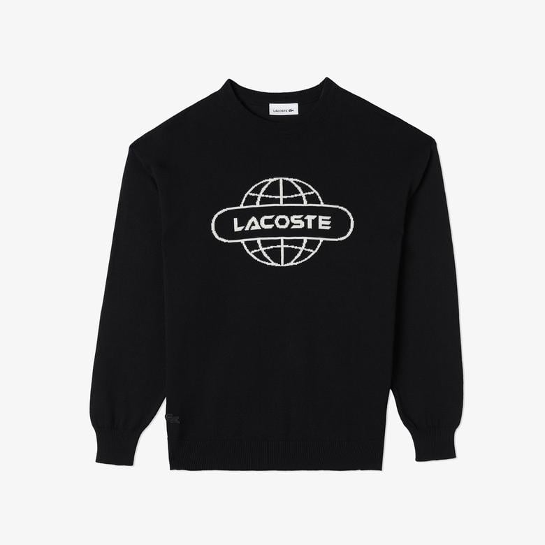 Kadın Regular Fit Bisiklet Yaka Baskılı Siyah Kazak