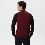 Erkek Regular Fit Uzun Kollu Dik Yaka Renk Bloklu Bordo Triko