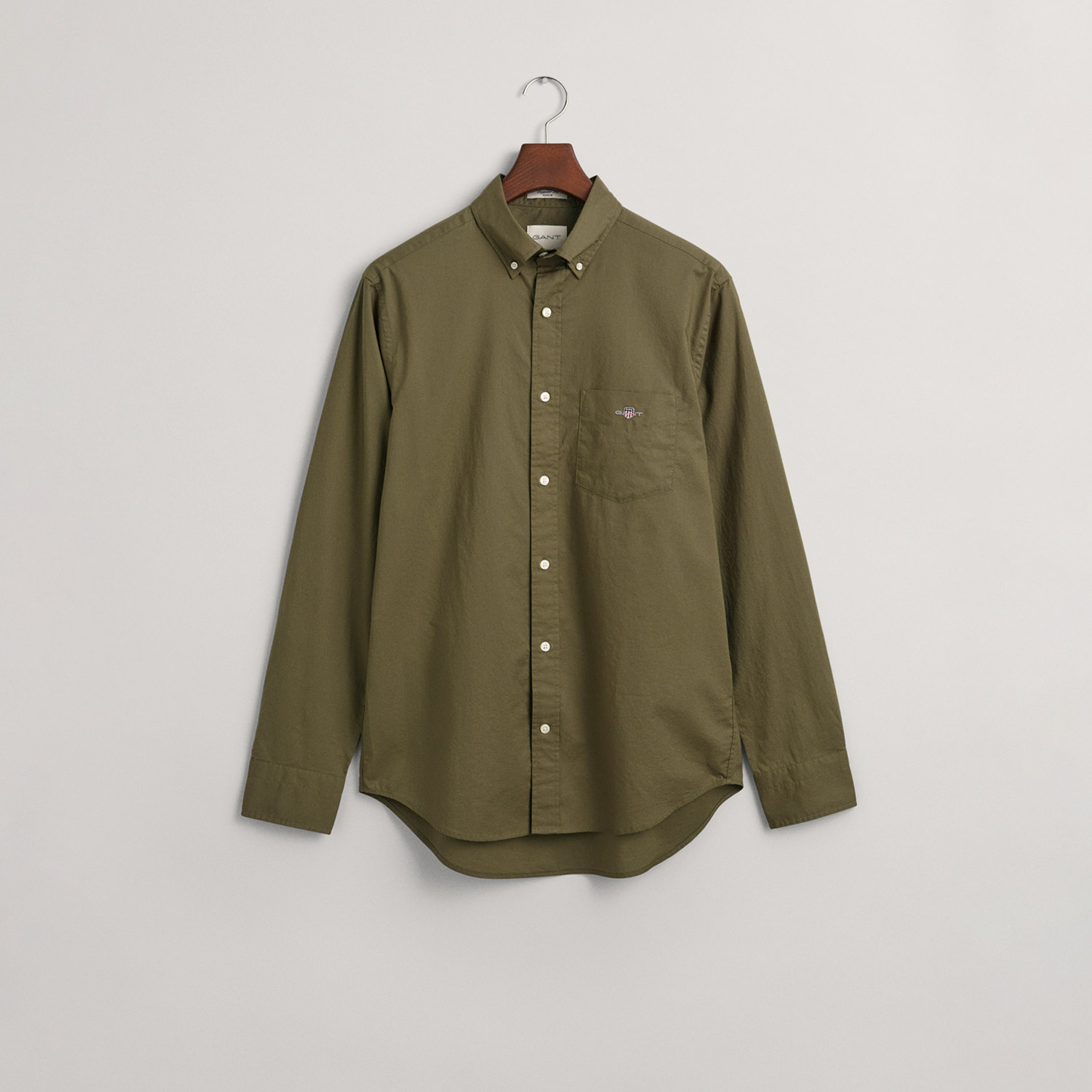 GANT Erkek Yeşil Regular Fit Düğmeli Yaka Poplin Gömlek