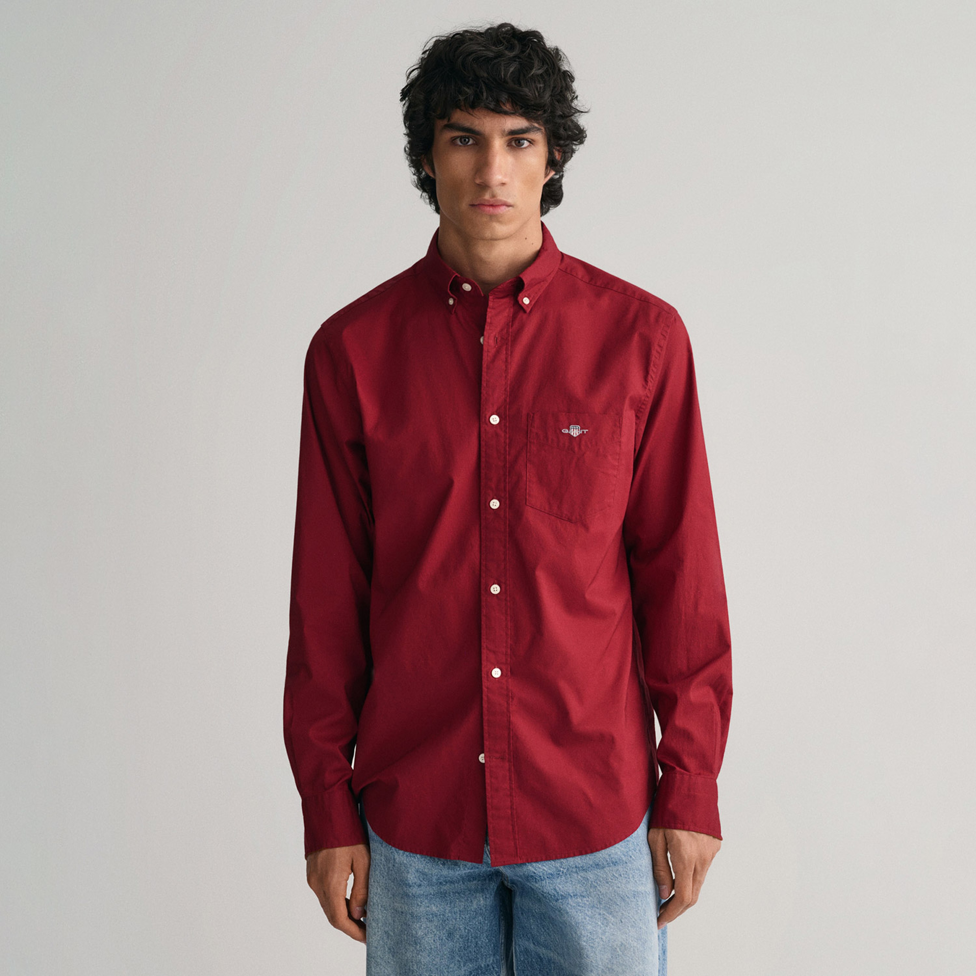 GANT Erkek Bordo Regular Fit Düğmeli Yaka Poplin Gömlek