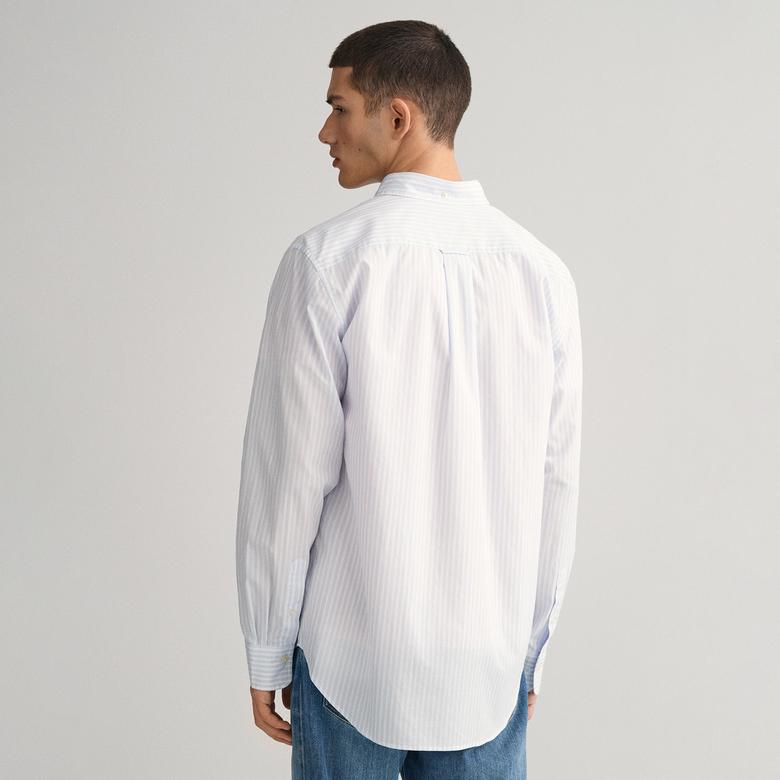 GANT Erkek Mavi Regular Fit Düğmeli Yaka Çizgili Poplin Gömlek