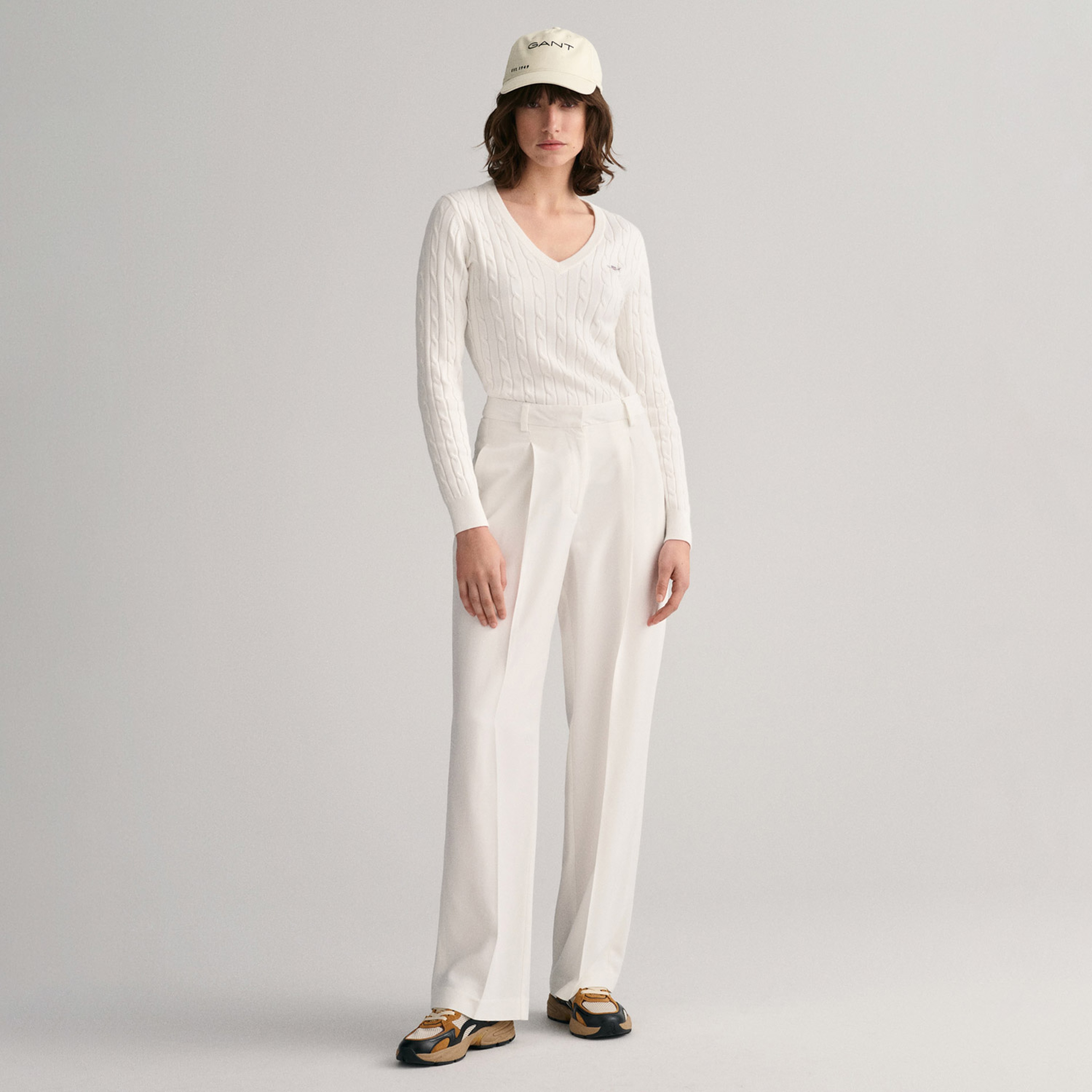 GANT Kadın Krem V Yaka Örgü Kazak